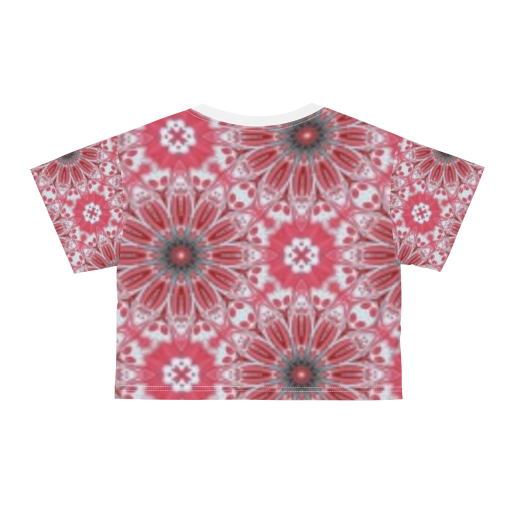 Floral Kaleidoscope Crop Tee — Red Mandala All-Over Print