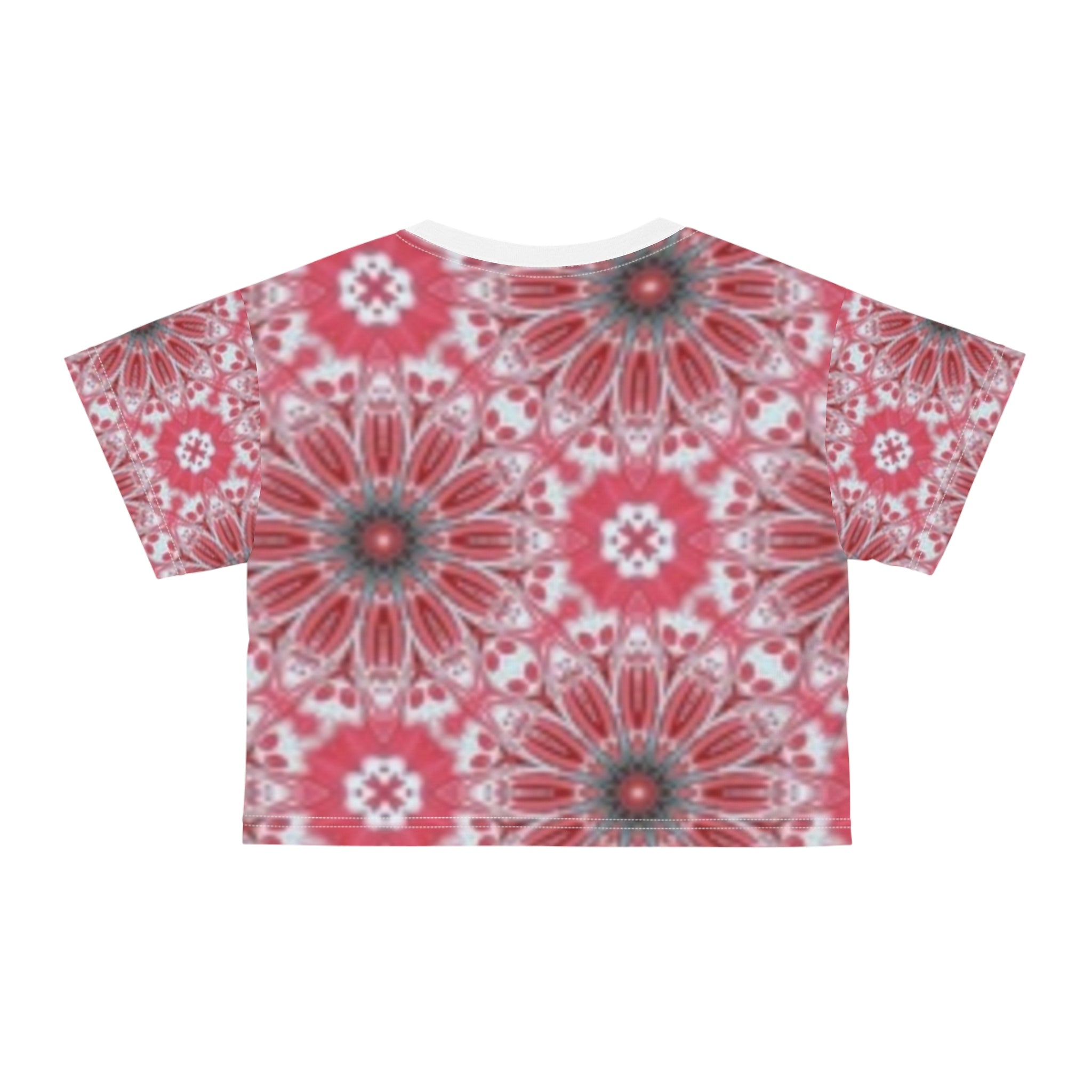 Floral Kaleidoscope Crop Tee — Red Mandala All-Over Print