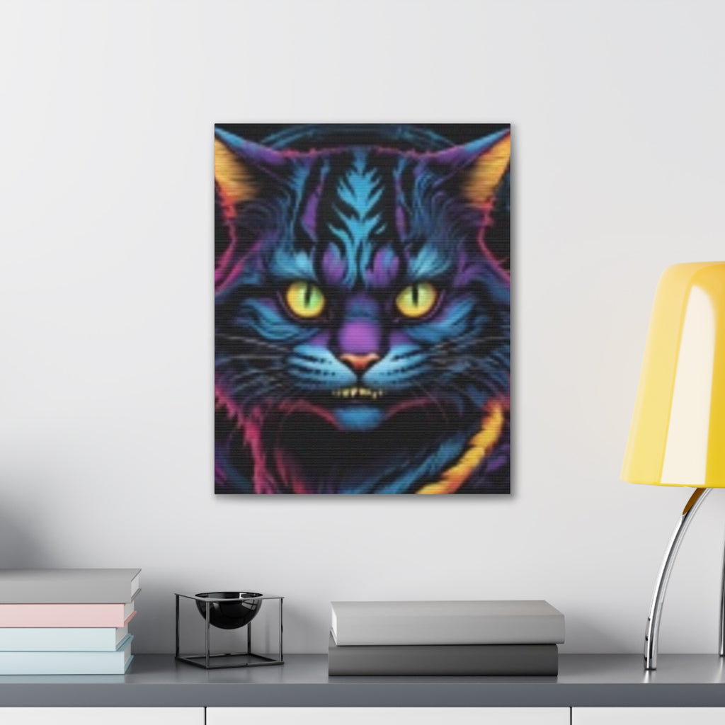 Neon Cat Canvas Print — Vibrant Neon-Fur Feline Wall Art