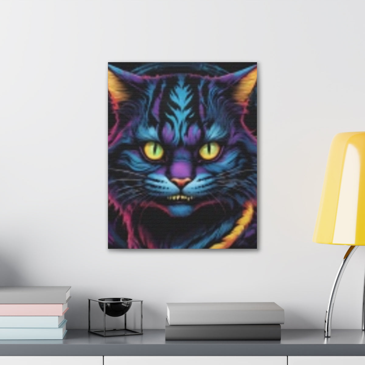Neon Cat Canvas Print — Vibrant Neon-Fur Feline Wall Art