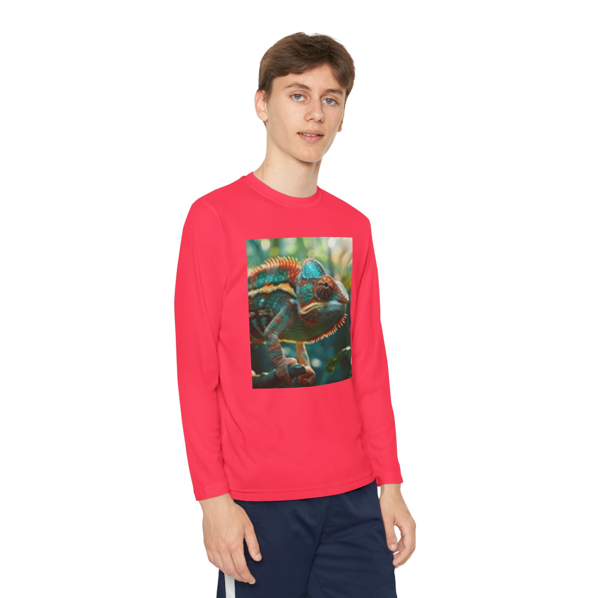 Youth Long Sleeve Tee — Tropical Chameleon Graphic