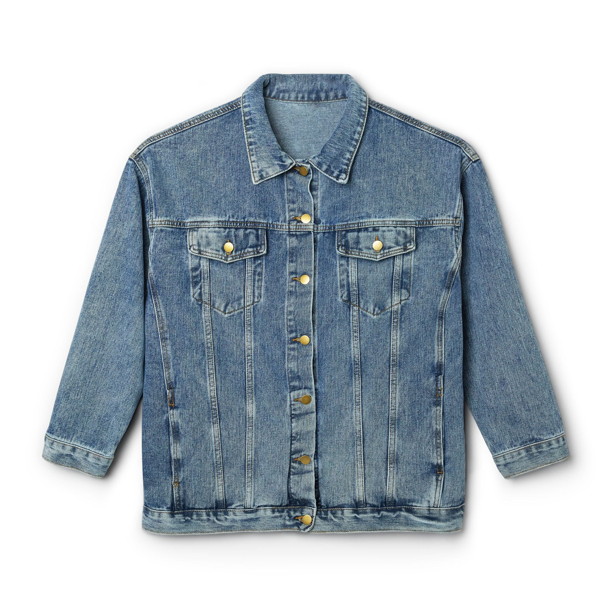 Women's Denim Jacket — Cute Cartoon Brain, Shooting the Finger  Character Back Graphic