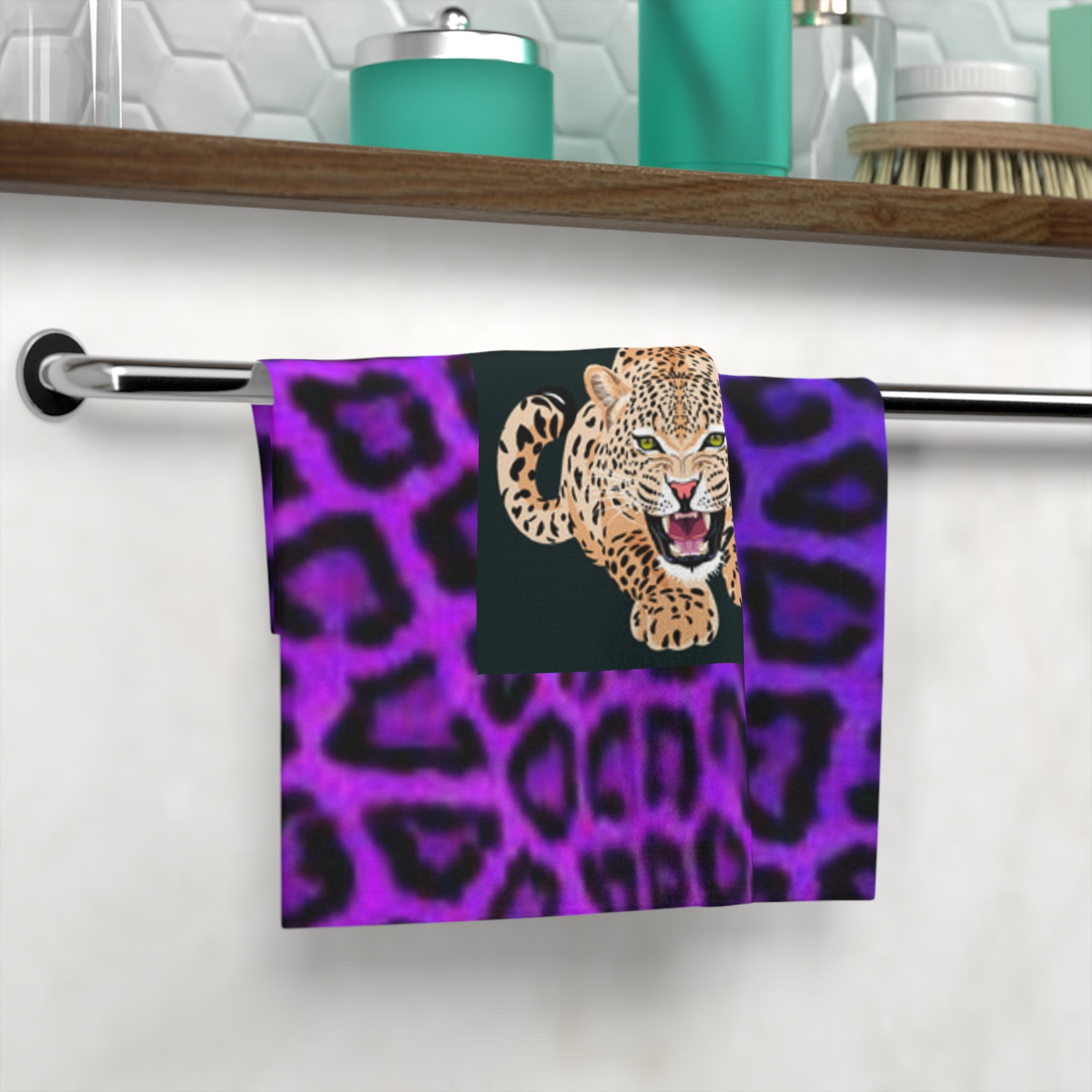 Leopard Face Towel — Purple Leopard Print Decorative Washcloth