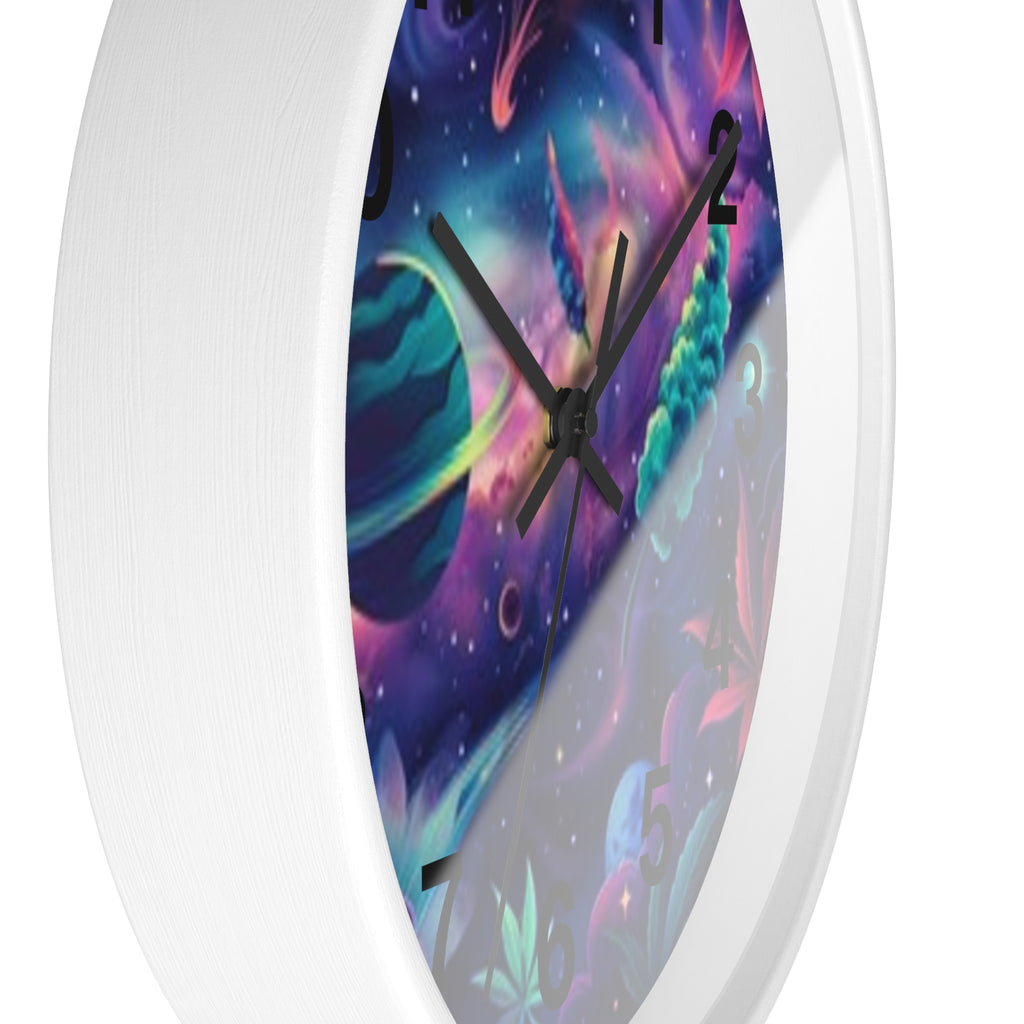 Cosmic Cannabis Wall Clock — Psychedelic Space Marijuana Art Clock