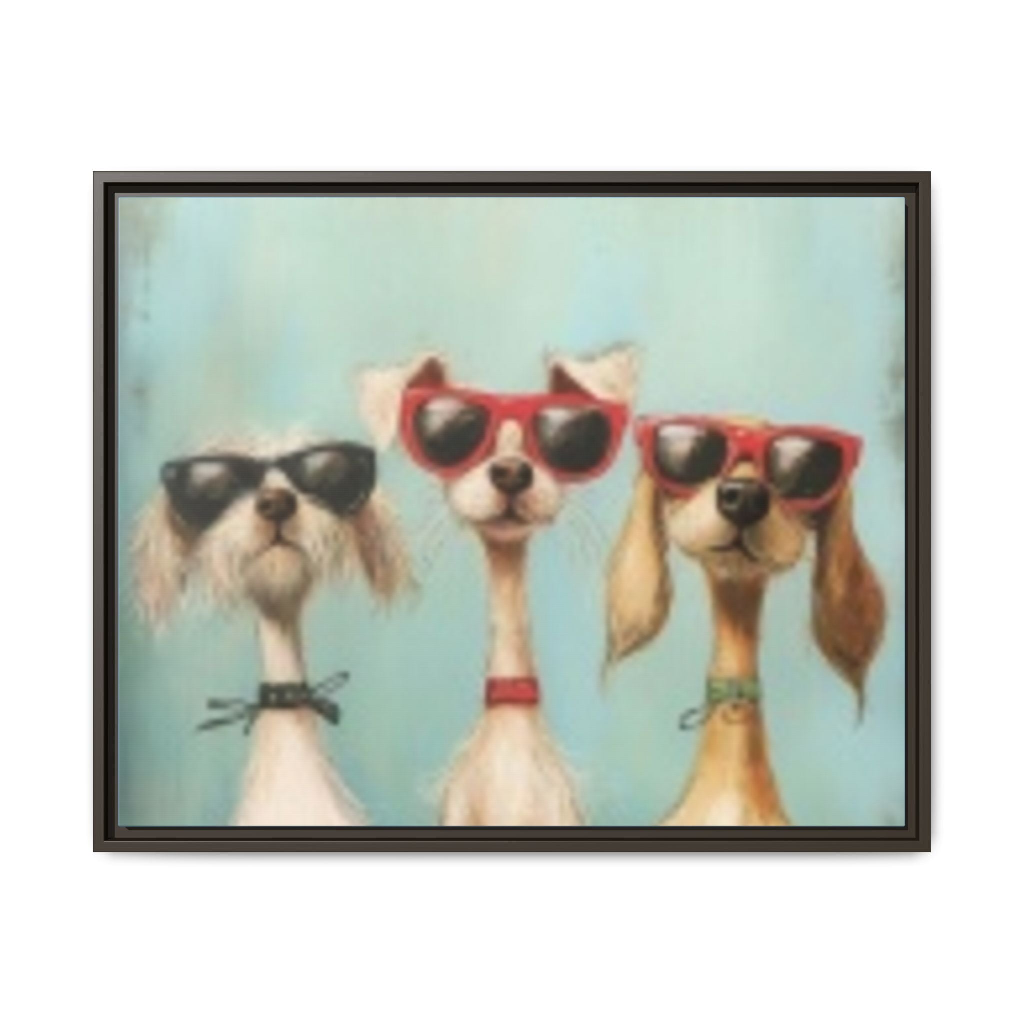 Framed Matte Canvas — Three Cool Dogs in Sunglasses Wall Art