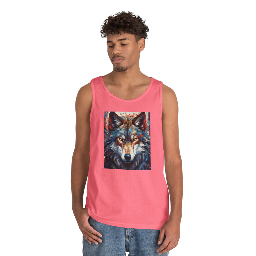 Wolf Portrait Tank Top — Colorful Artistic Wolf Face Graphic Tee
