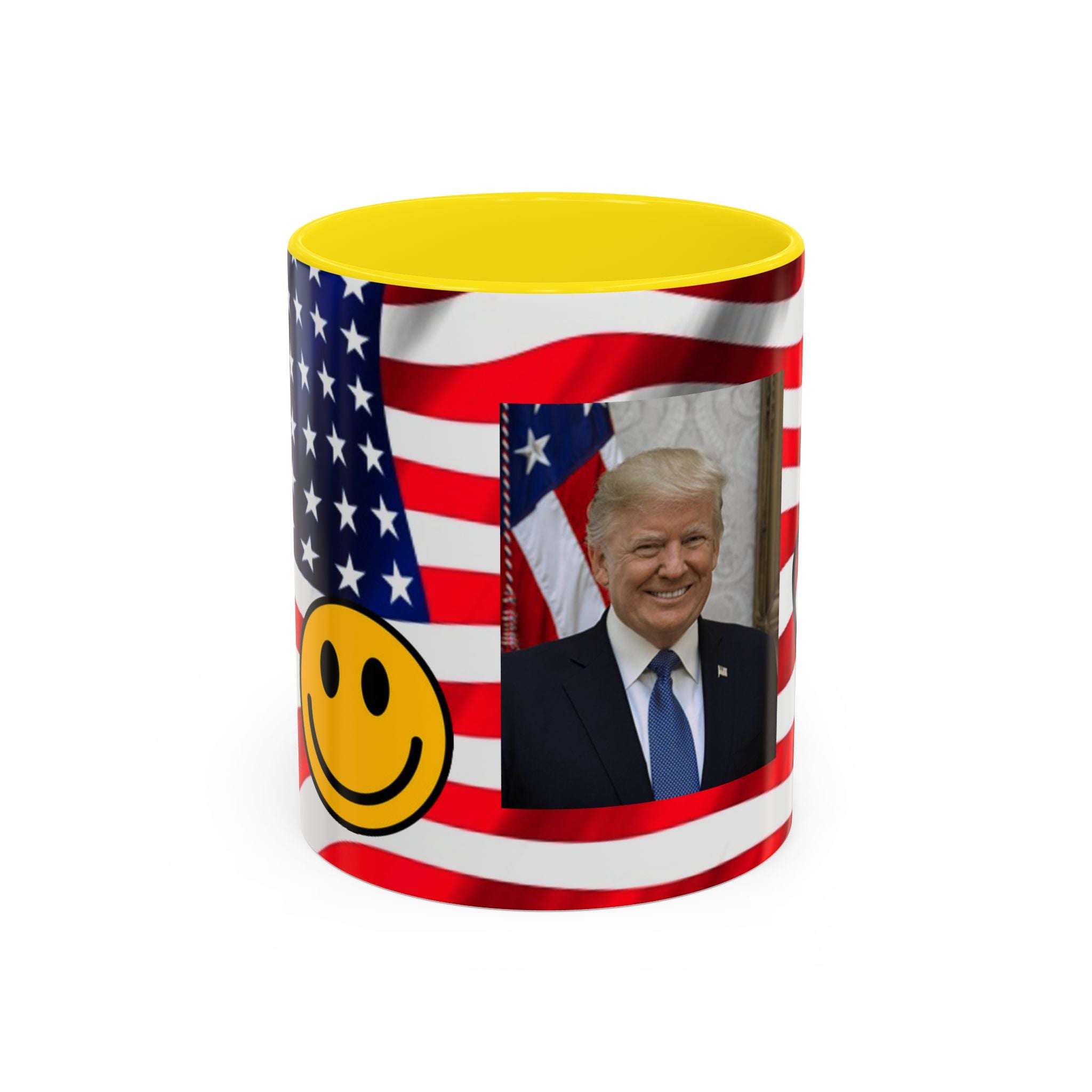 Mug à café patriotique du président TRUMP — Drapeau américain, signe de la paix et sourire
