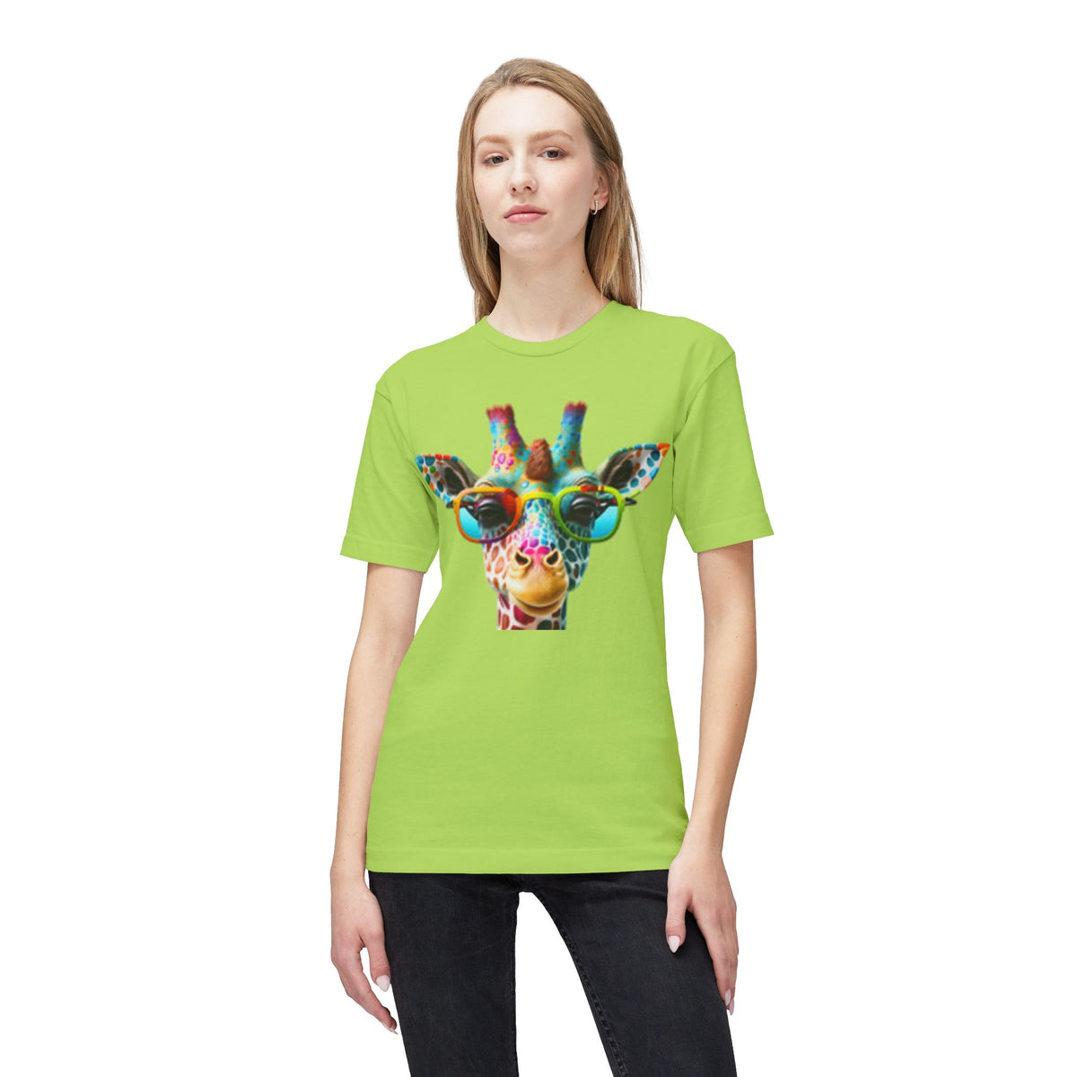 Colorful Giraffe Sunglasses T-Shirt — Fun Animal Tee for Men & Women