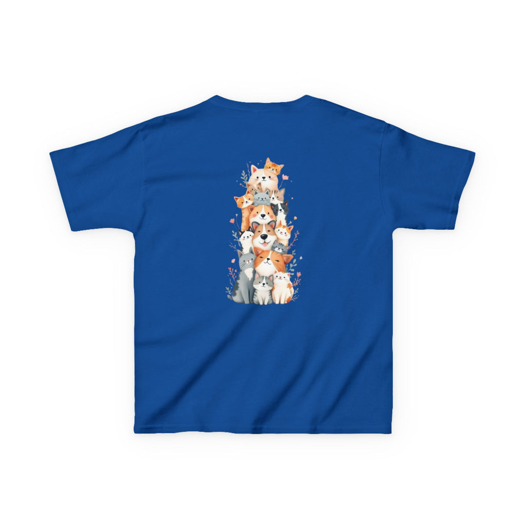 Kids Bulldog & Cute Cats Graphic Tee — Playful Puppy and Cat Stack Kids T-Shirt