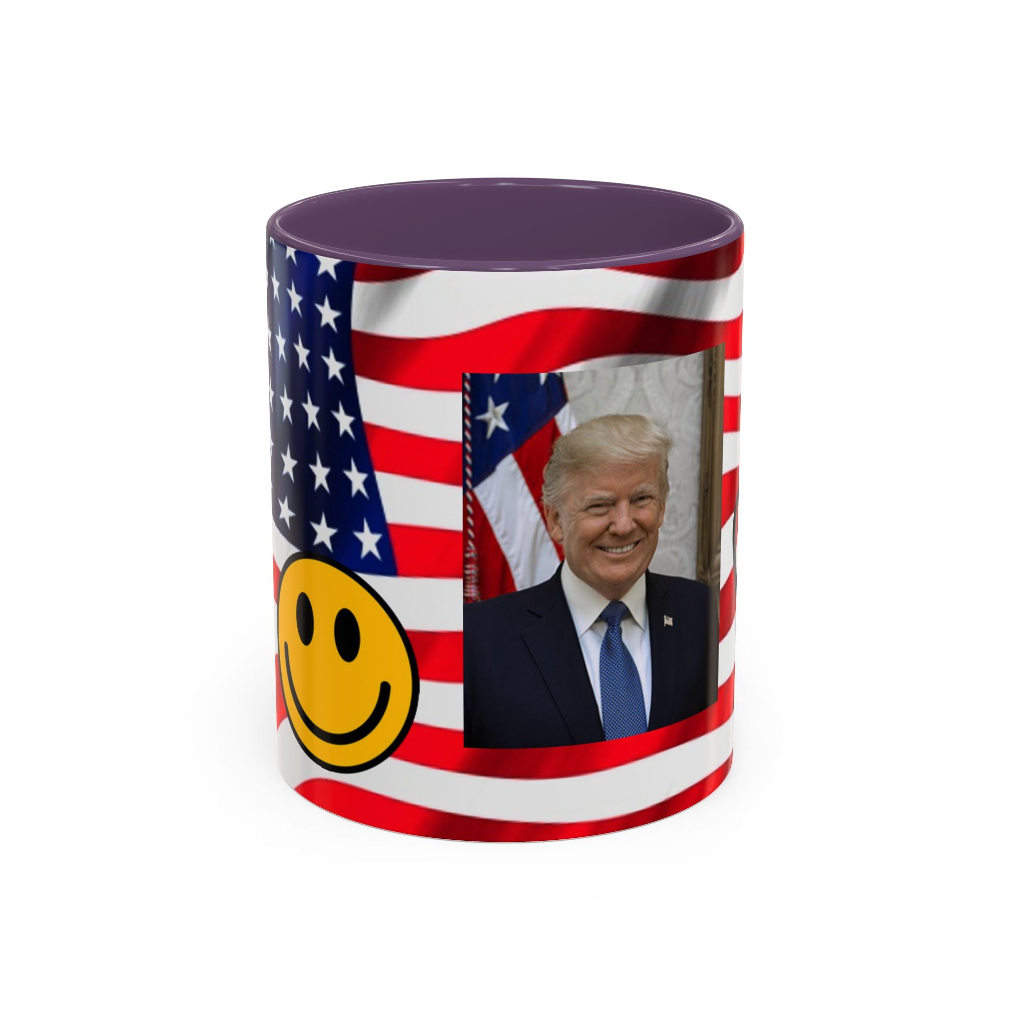 Mug à café patriotique du président TRUMP — Drapeau américain, signe de la paix et sourire