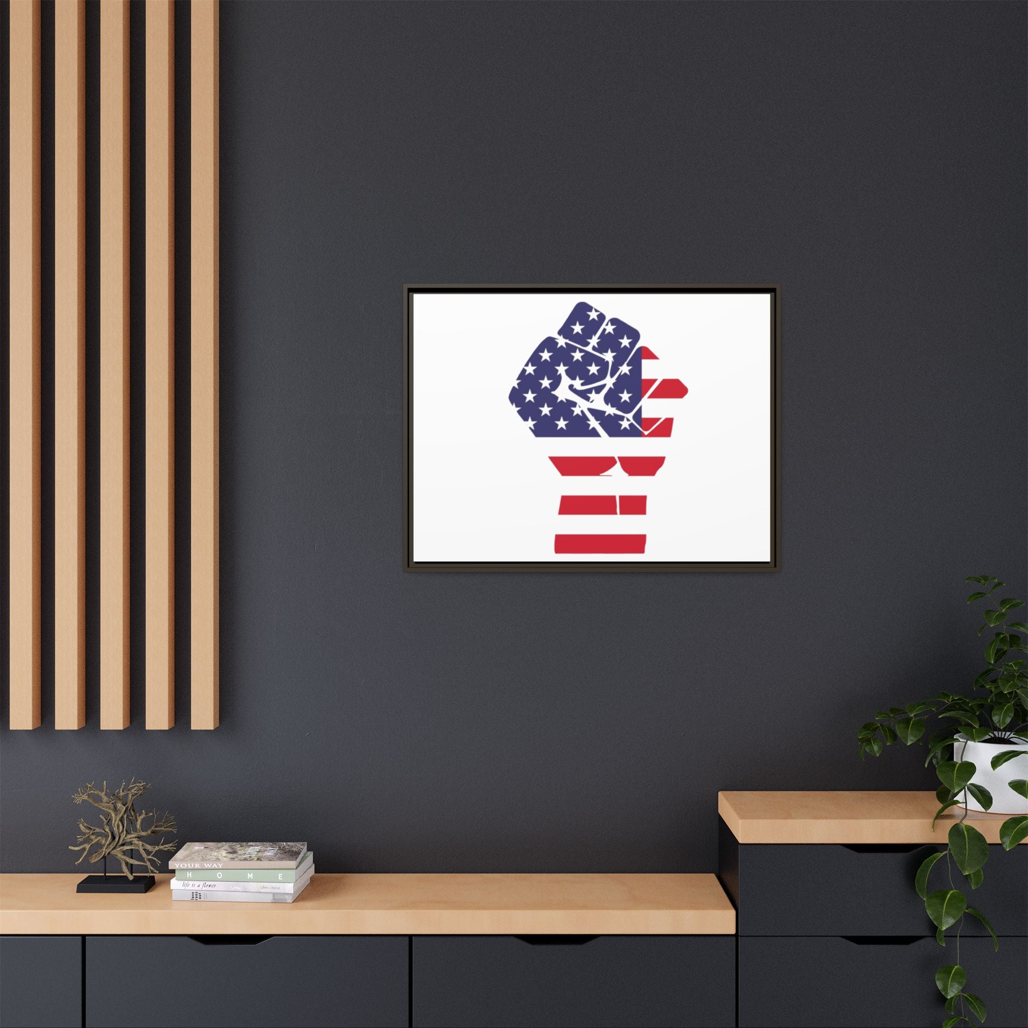 Framed Canvas Print – American Flag Fist Wall Art