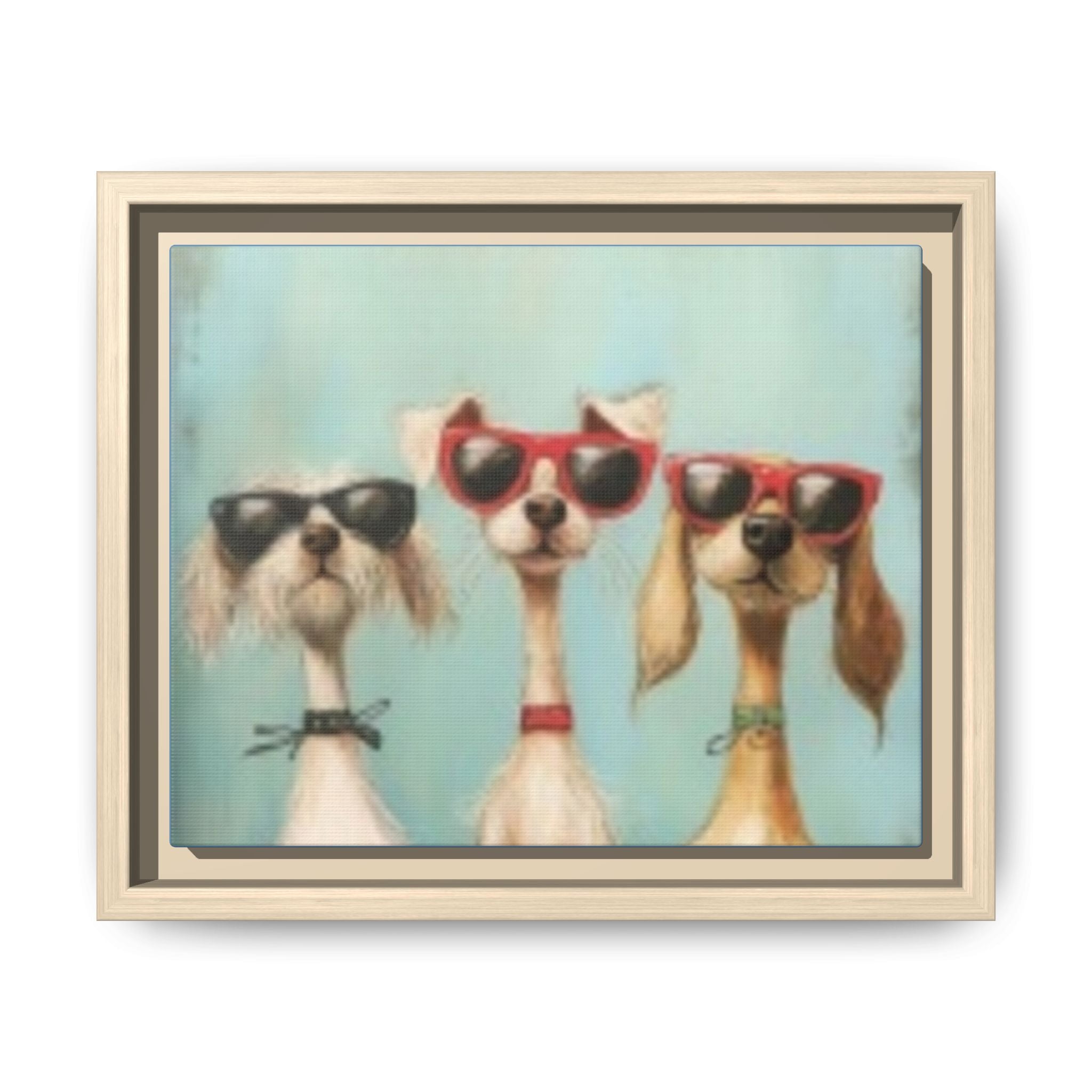 Framed Matte Canvas — Three Cool Dogs in Sunglasses Wall Art