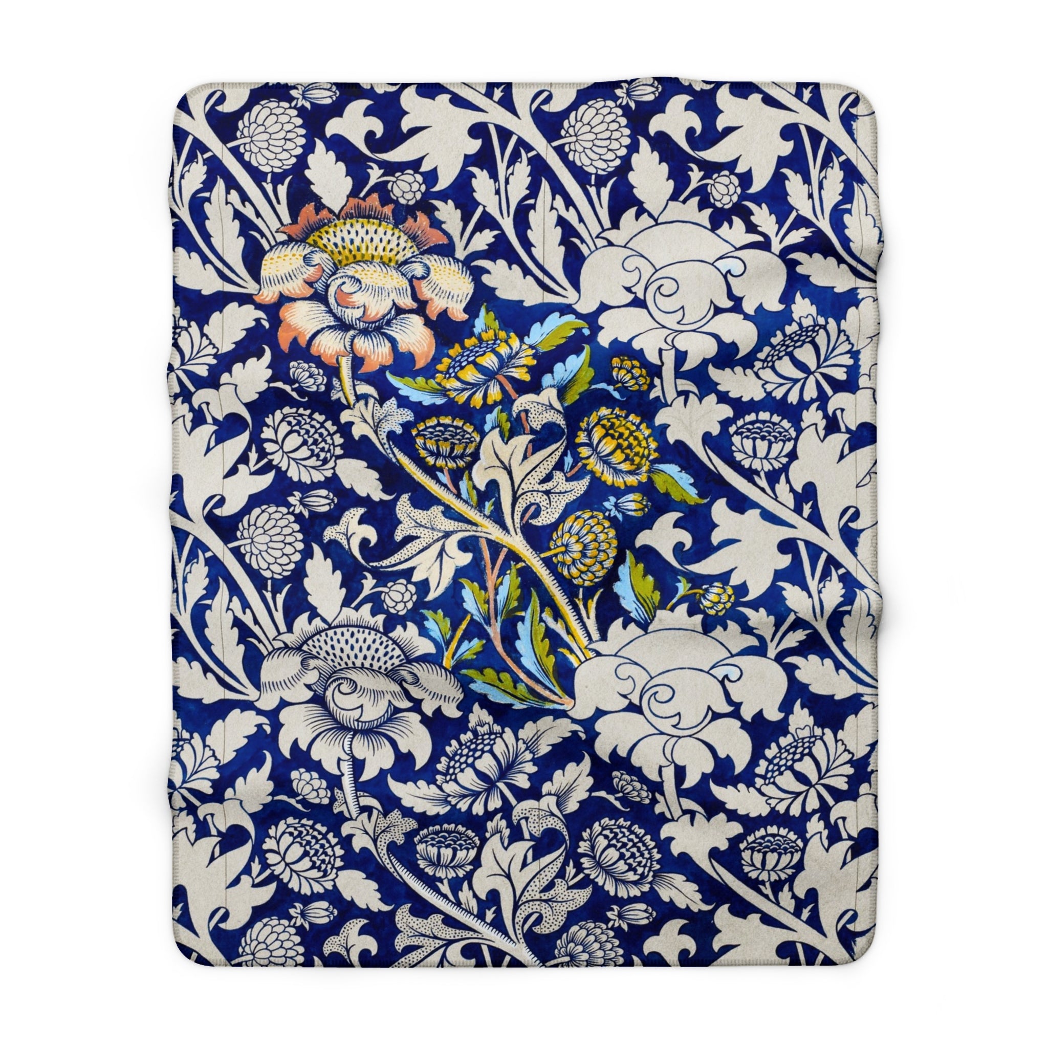 Floral William Morris–Style Sherpa Fleece Blanket — Cozy Vintage Botanical Throw