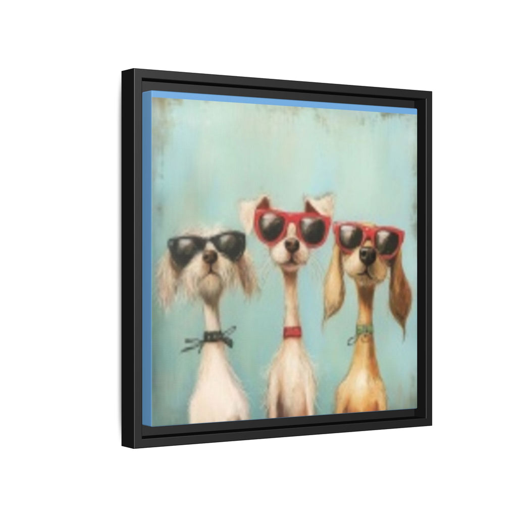 Framed Matte Canvas — Three Cool Dogs in Sunglasses Wall Art
