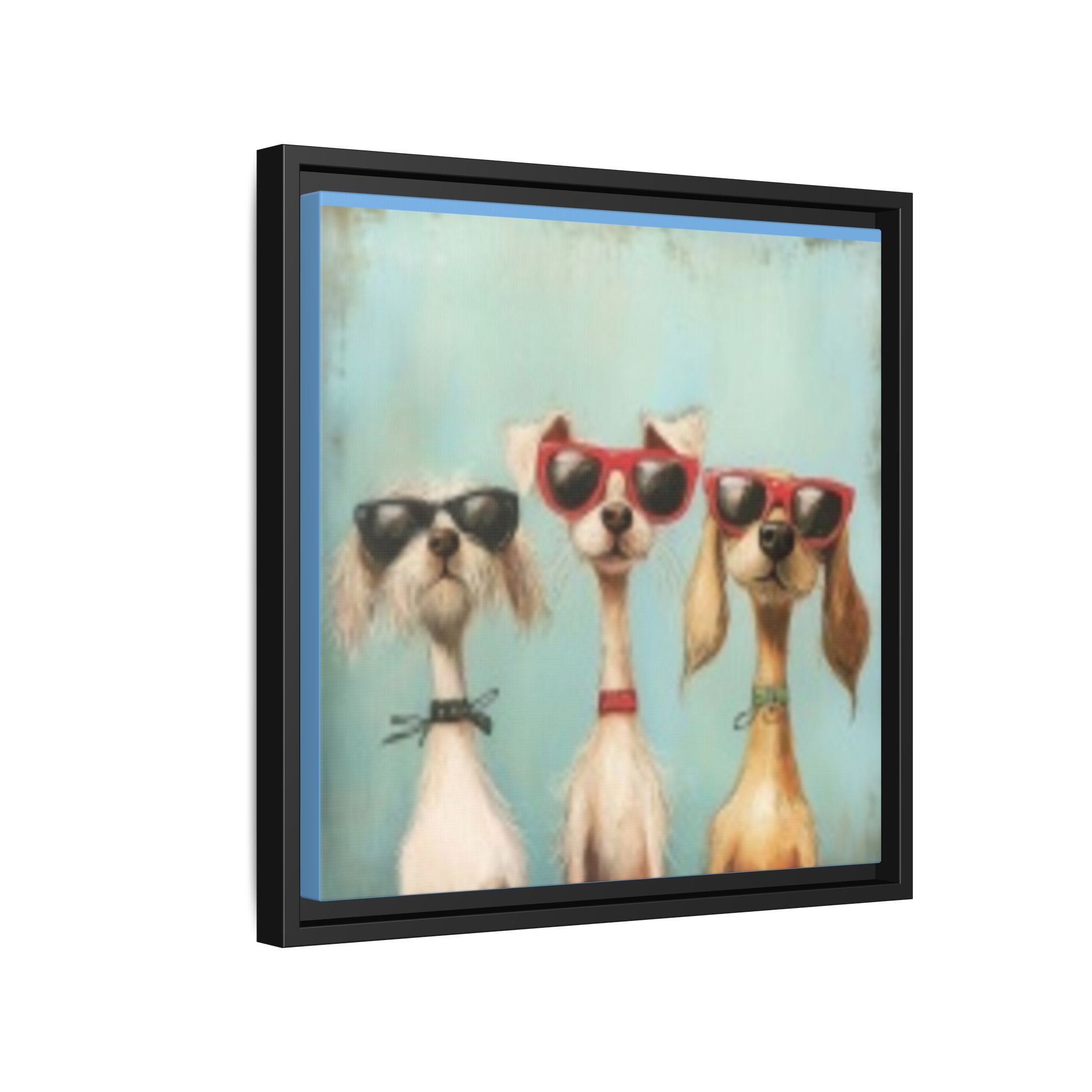 Framed Matte Canvas — Three Cool Dogs in Sunglasses Wall Art