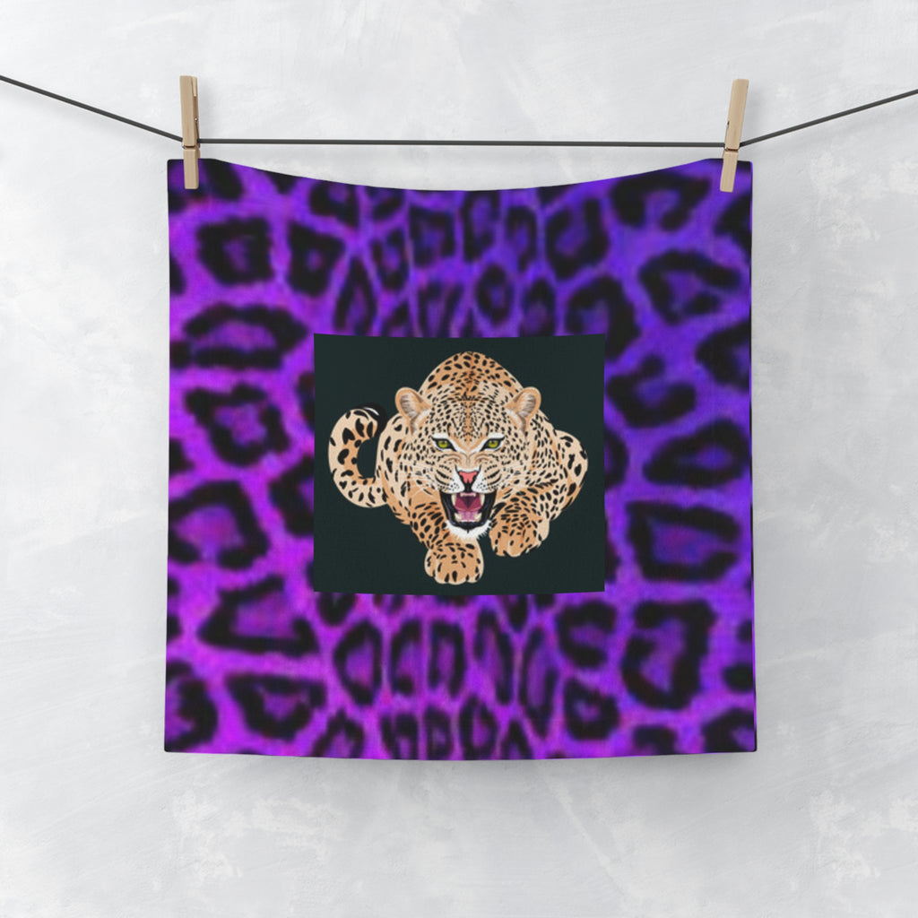 Leopard Face Towel — Purple Leopard Print Decorative Washcloth