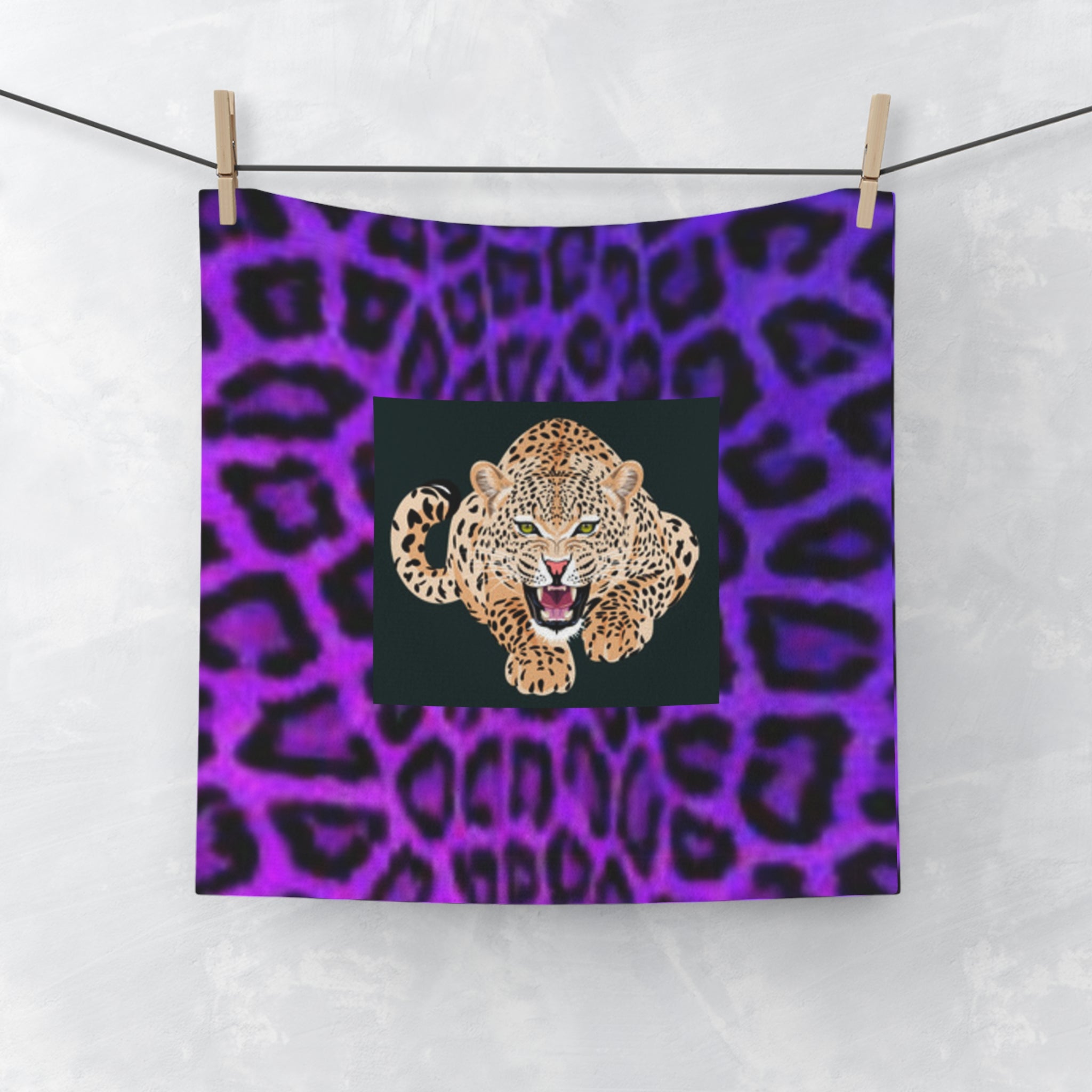 Leopard Face Towel — Purple Leopard Print Decorative Washcloth