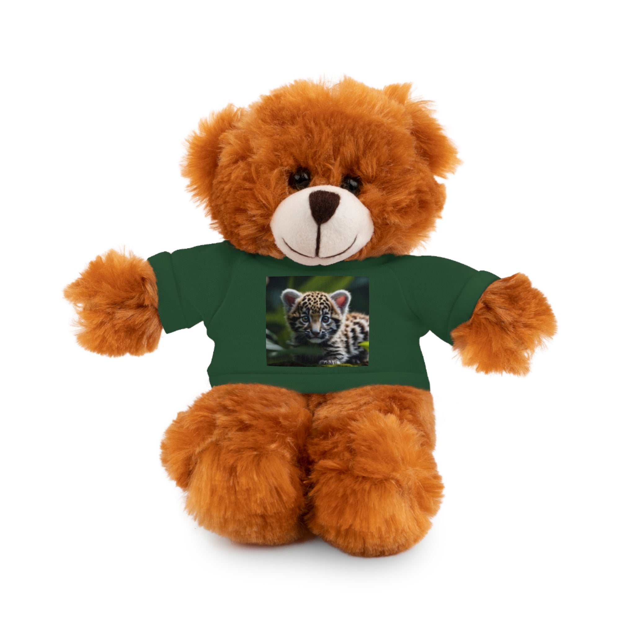 Plush Teddy Bear with Leopard Cub Tee — Cute Animal Gift for Kids & Wildlife Lovers
