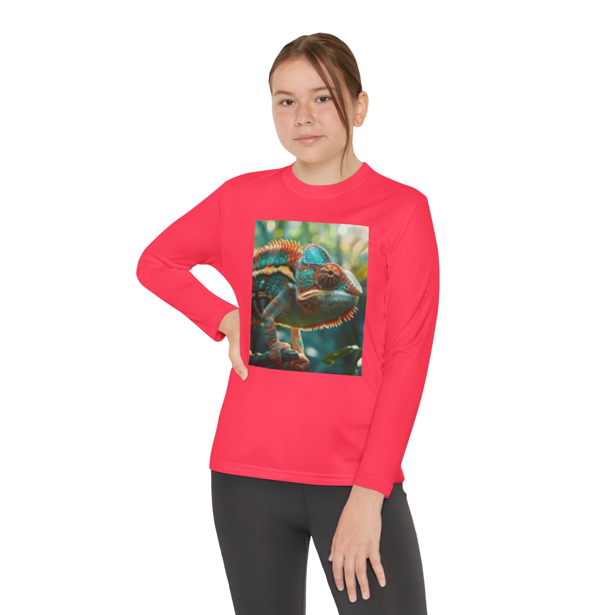Youth Long Sleeve Tee — Tropical Chameleon Graphic