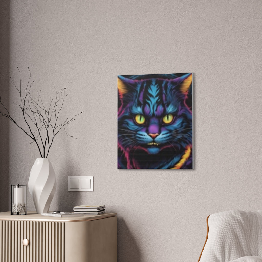 Neon Cat Canvas Print — Vibrant Neon-Fur Feline Wall Art