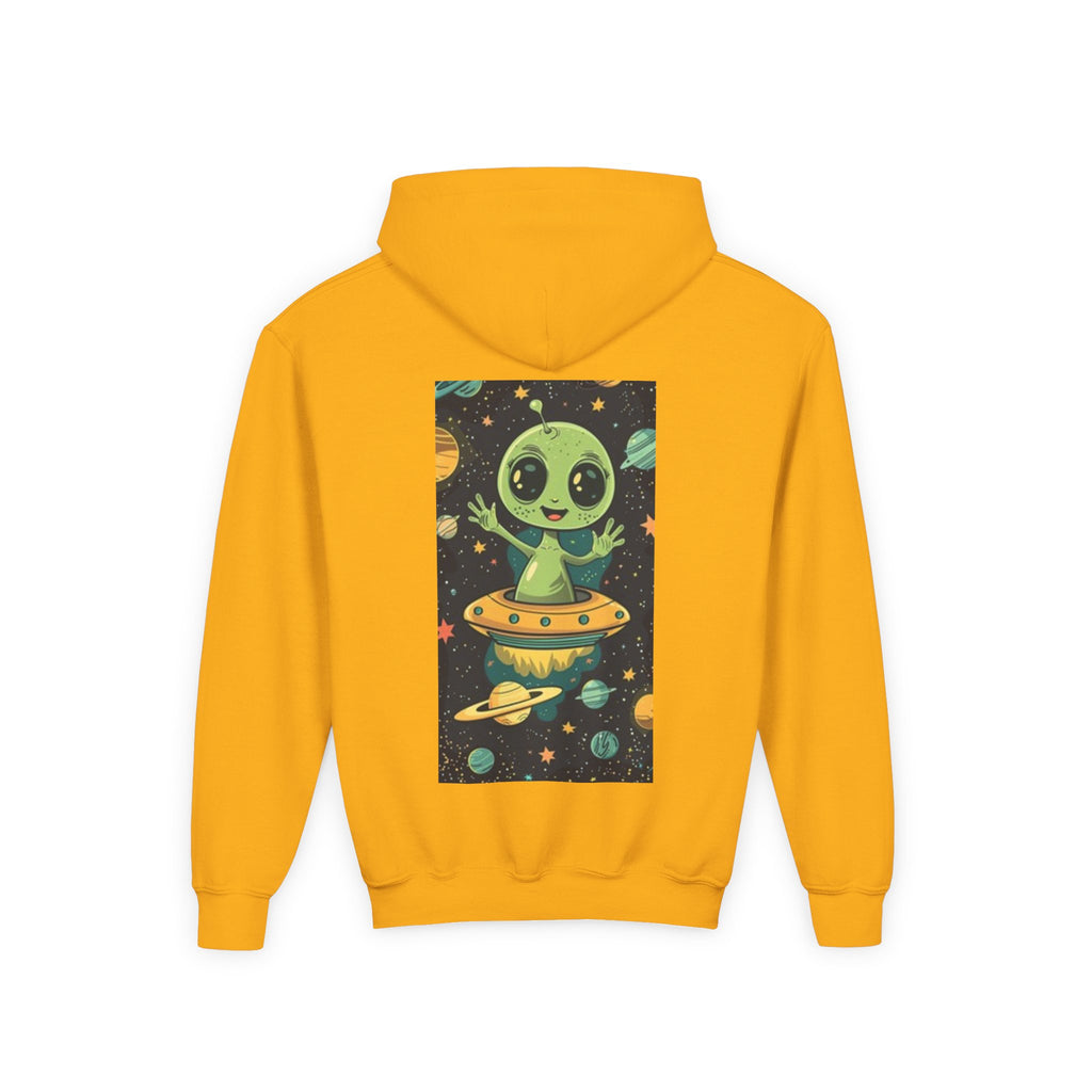 Youth Hoodie — Cute Alien in UFO Space Graphic