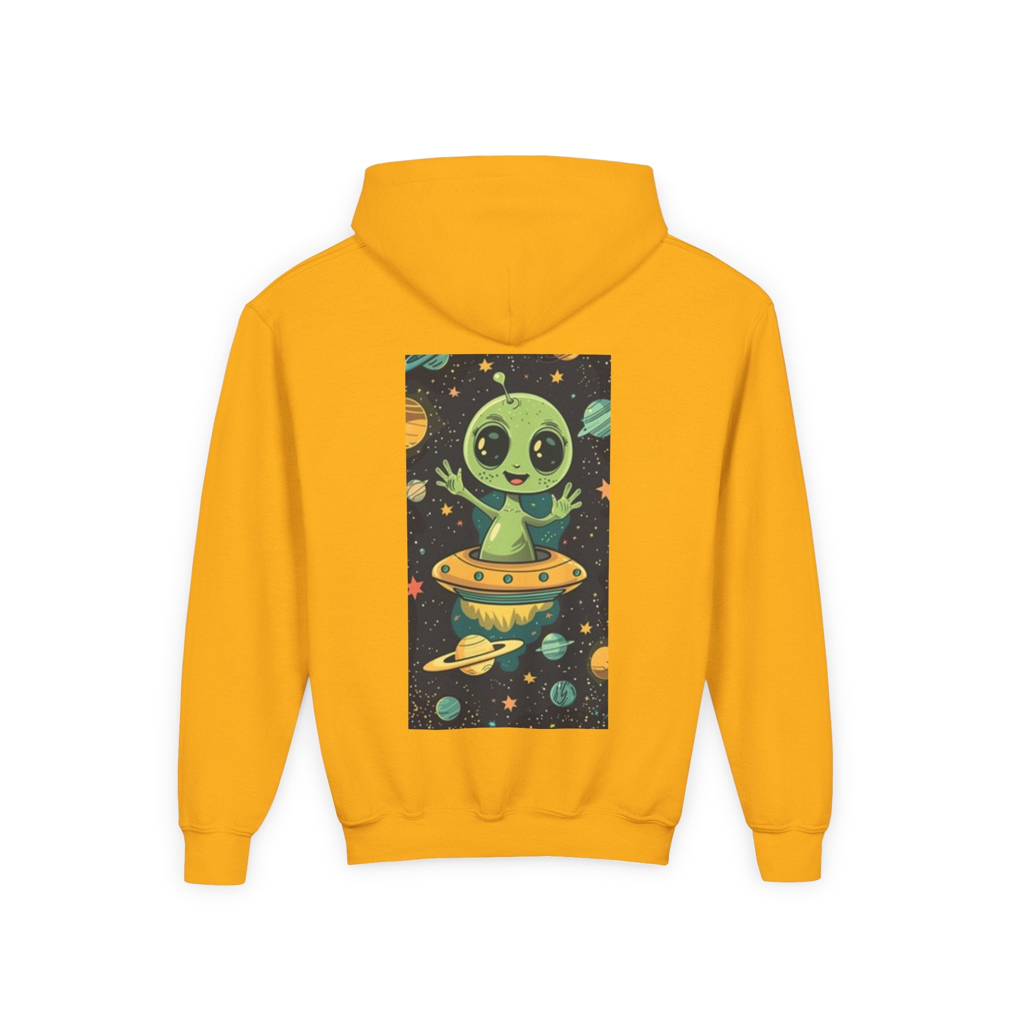 Youth Hoodie — Cute Alien in UFO Space Graphic