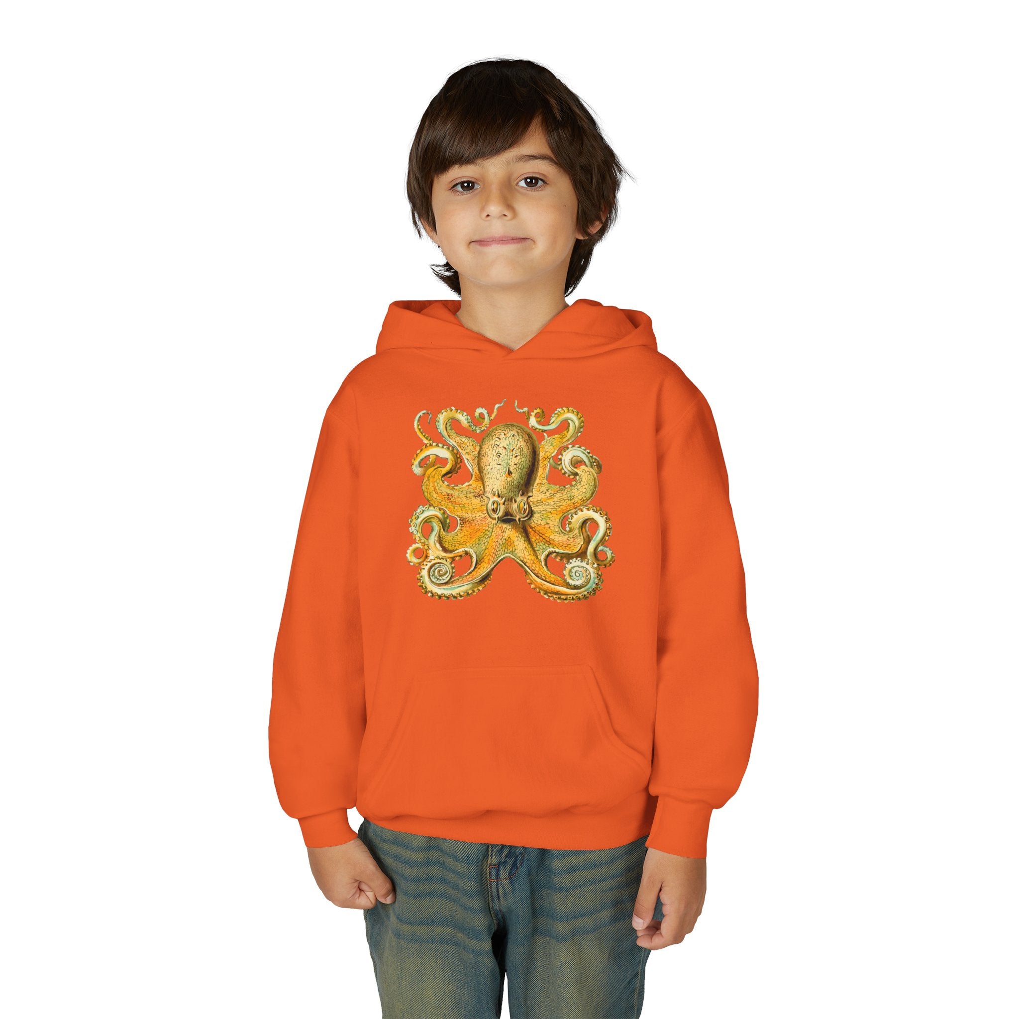 Youth Hoodie with Vintage Octopus & Underwater Scene — Kids Ocean Crew Pullover