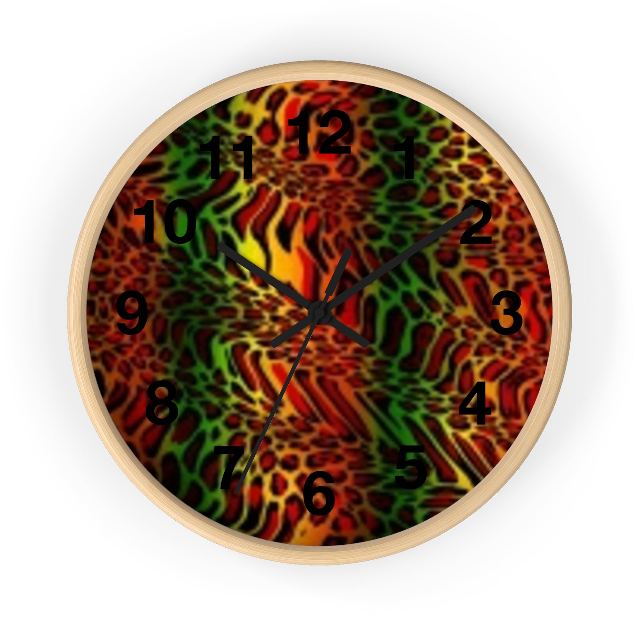 Rasta Safari Wall Clock — Vibrant Red Green Yellow Animal Print Timepiece