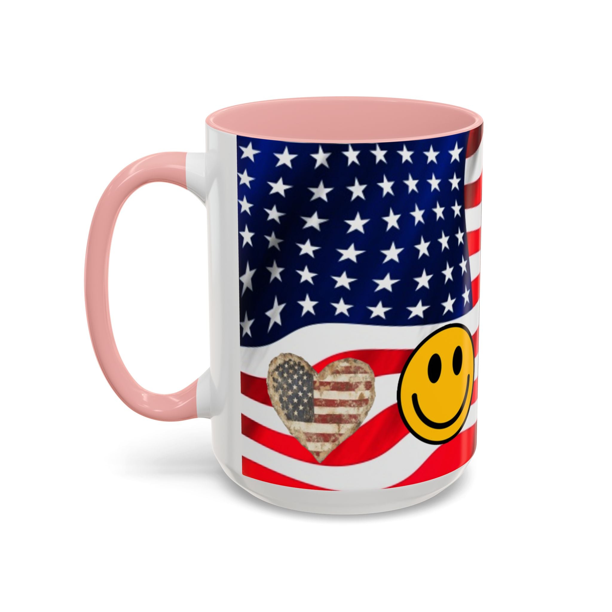 Patriotic President TRUMP Coffee Mug — American Flag Peace Sign & Smile