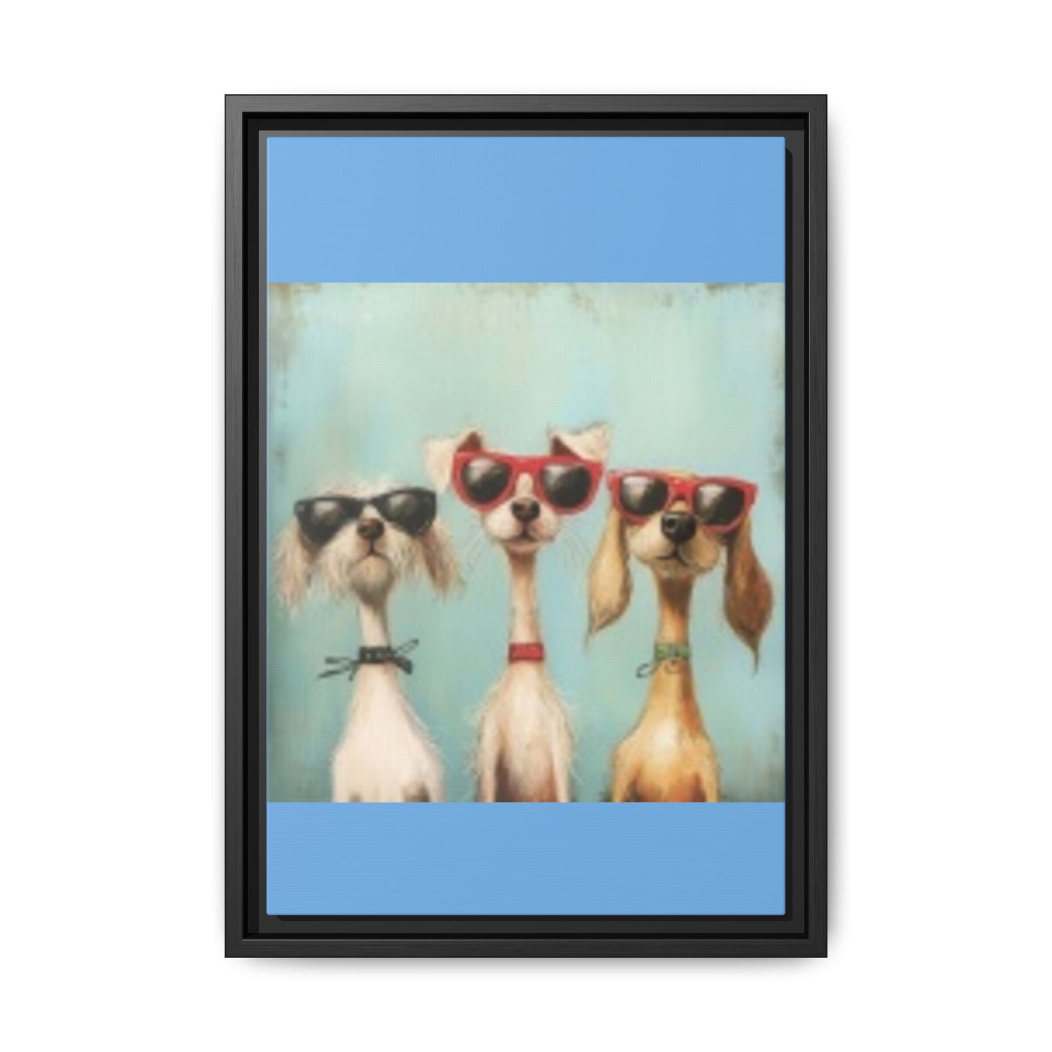Framed Matte Canvas — Three Cool Dogs in Sunglasses Wall Art