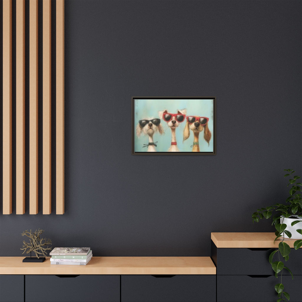 Framed Matte Canvas — Three Cool Dogs in Sunglasses Wall Art