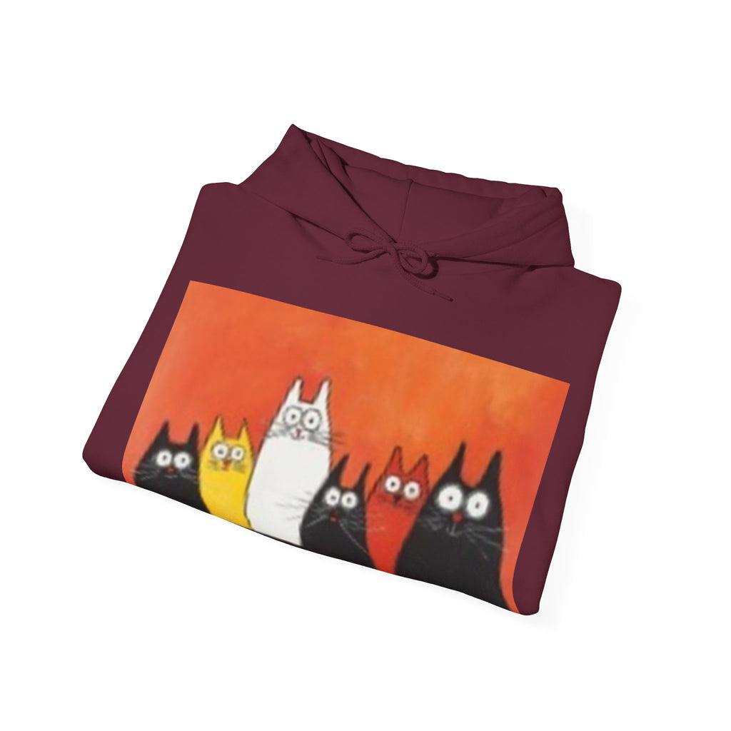Cat Crew Hoodie — Colorful Curious Cats Graphic Sweatshirt