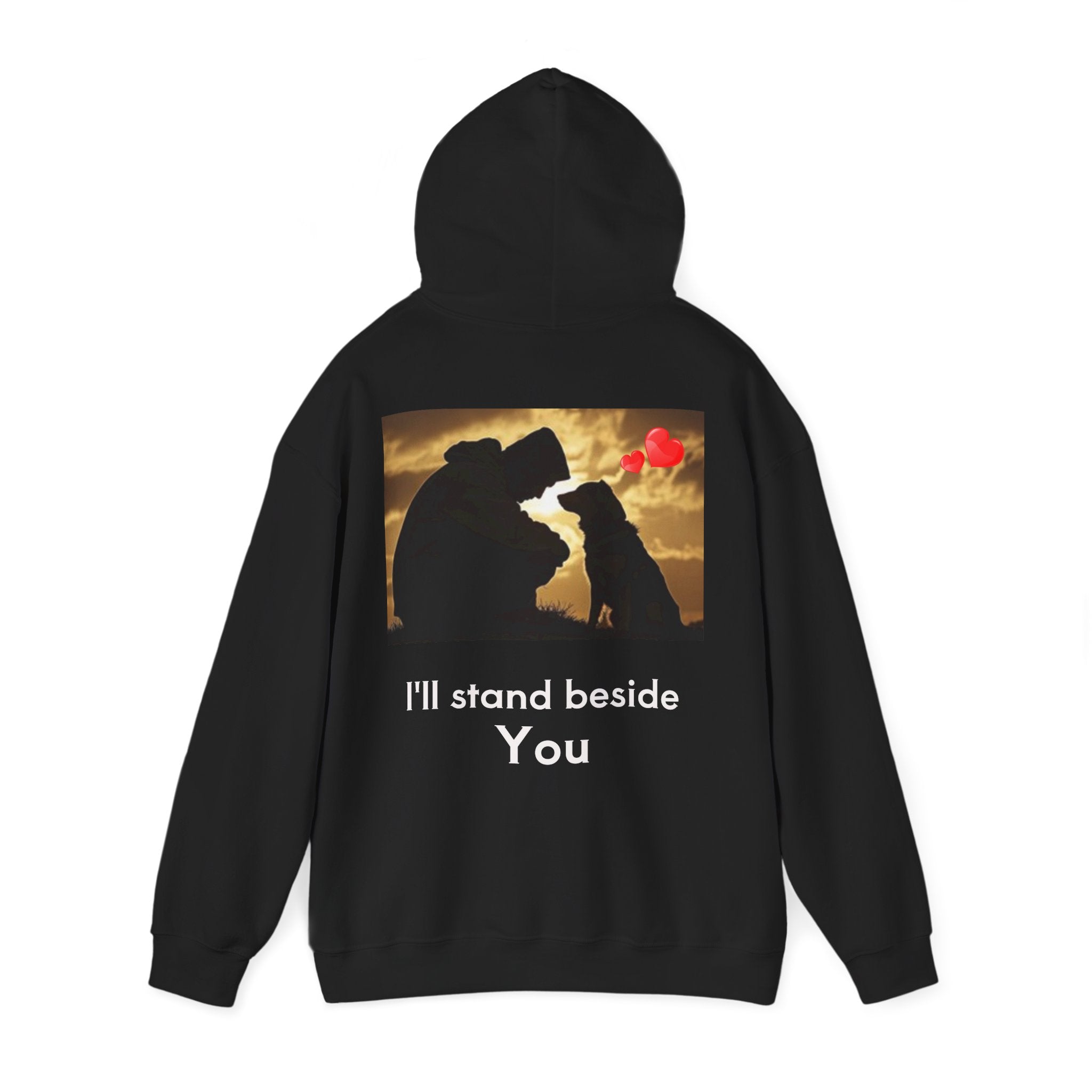Hoodie — I'll stand beside You Silhouette of Person & Dog at Sunset Graphic Back Print