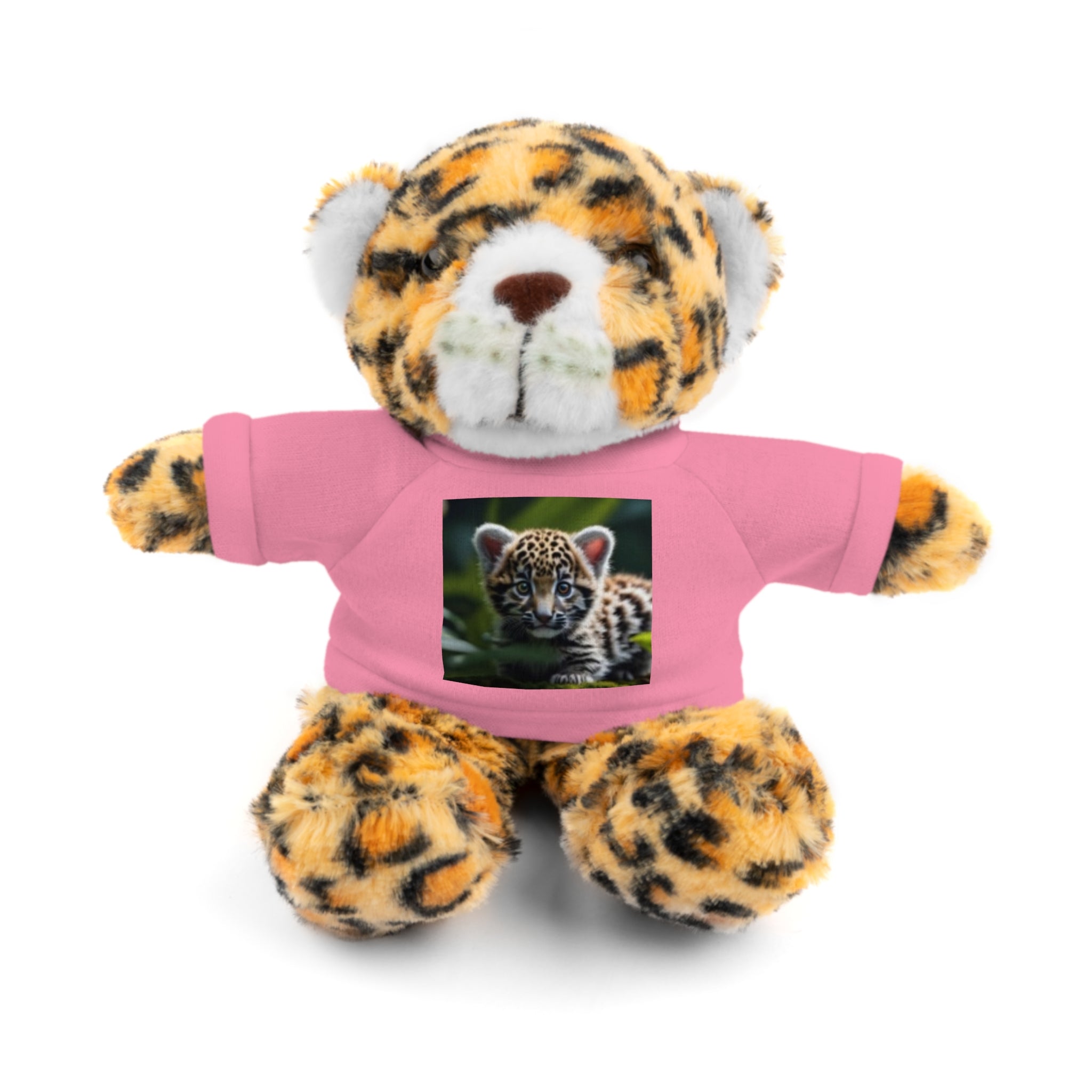 Plush Teddy Bear with Leopard Cub Tee — Cute Animal Gift for Kids & Wildlife Lovers