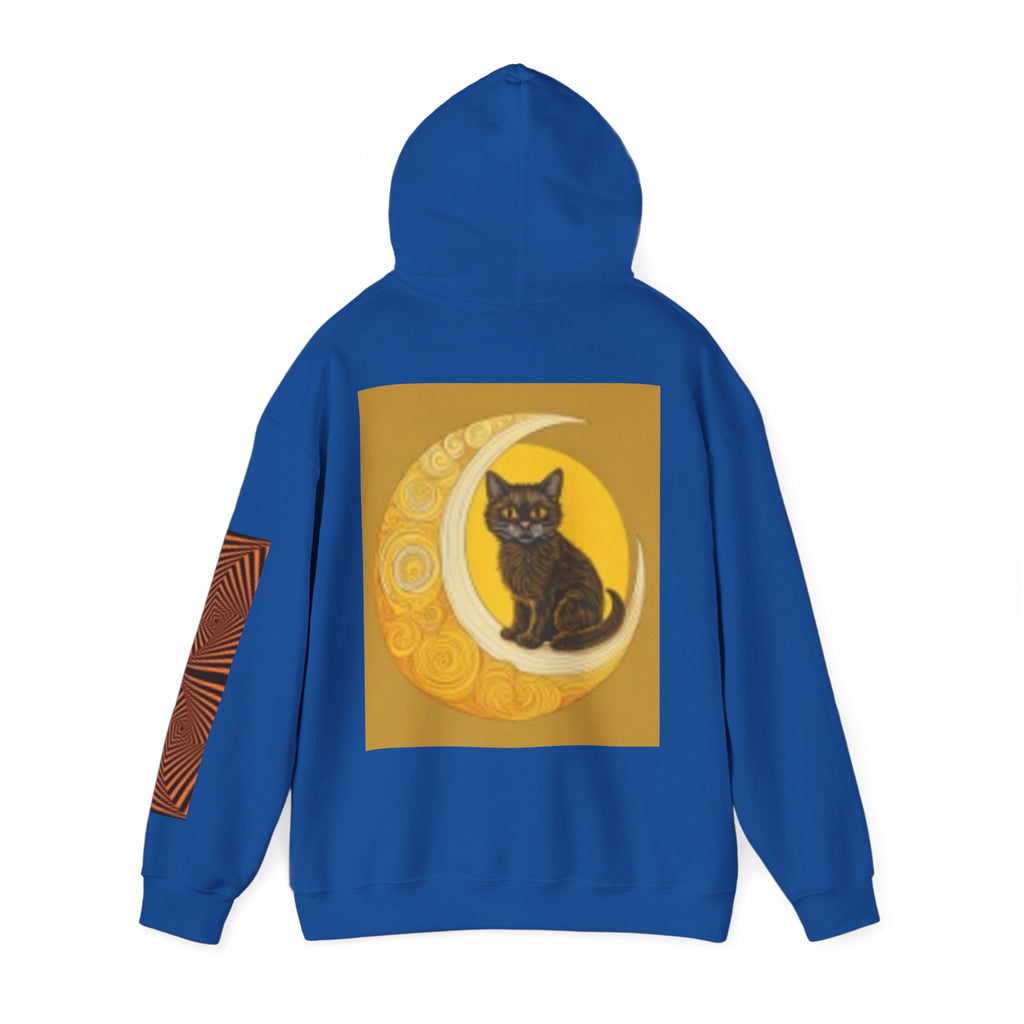 Moon Cat Hoodie — Black Cat Sitting on Crescent Moon Graphic Sweatshirt