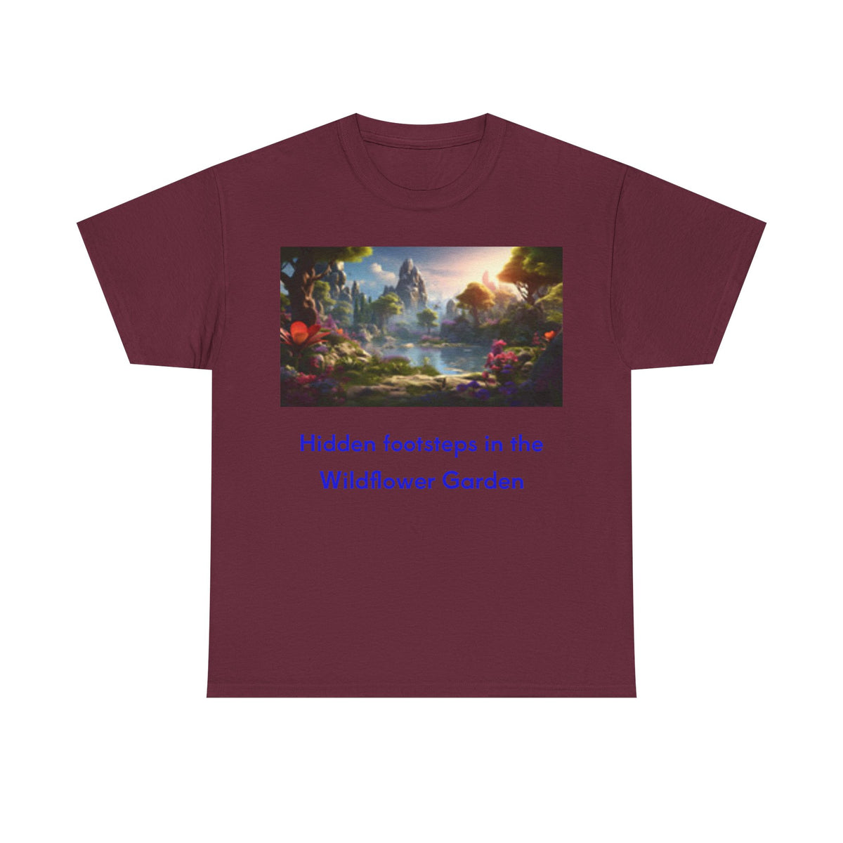 Scenic Fantasy Landscape Tee — Sunset Mountain Valley Graphic T-Shirt