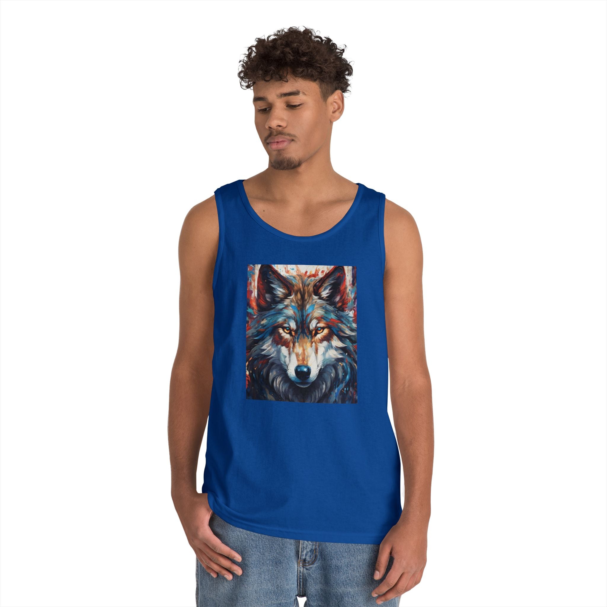 Wolf Portrait Tank Top — Colorful Artistic Wolf Face Graphic Tee