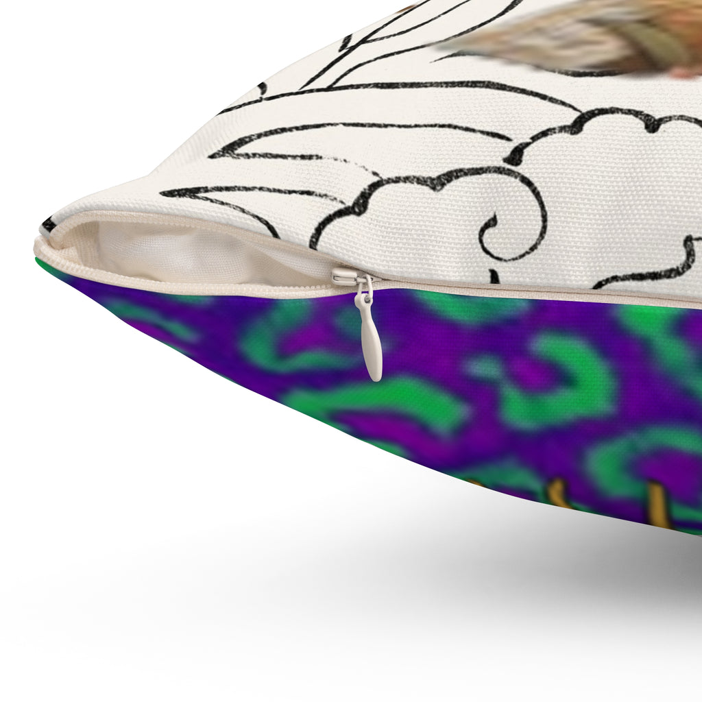 Decorative Throw Pillow — Fox & Sun Patterned Floral & Animal Print Square Accent Cushion
