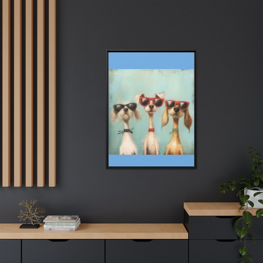 Framed Matte Canvas — Three Cool Dogs in Sunglasses Wall Art