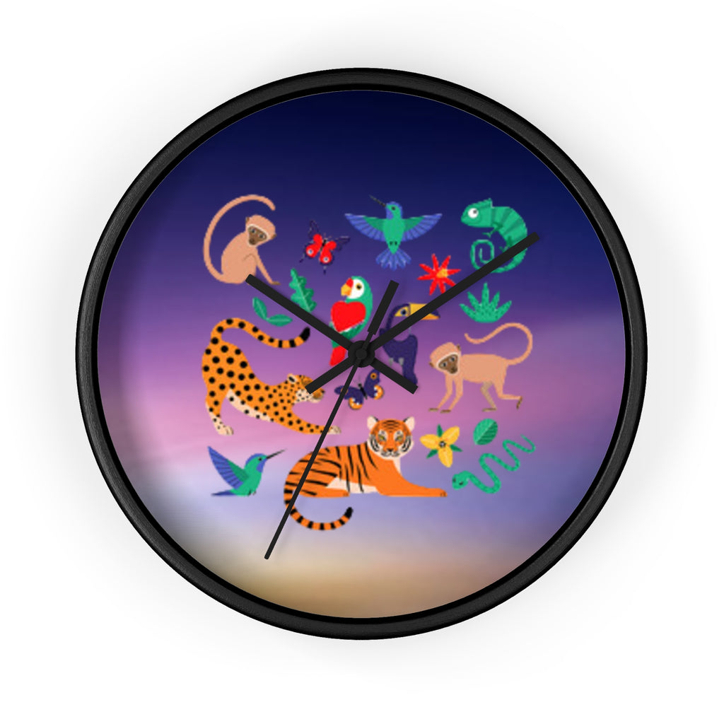 Jungle Friends Wall Clock — Colorful Tropical Animal Decorative Clock