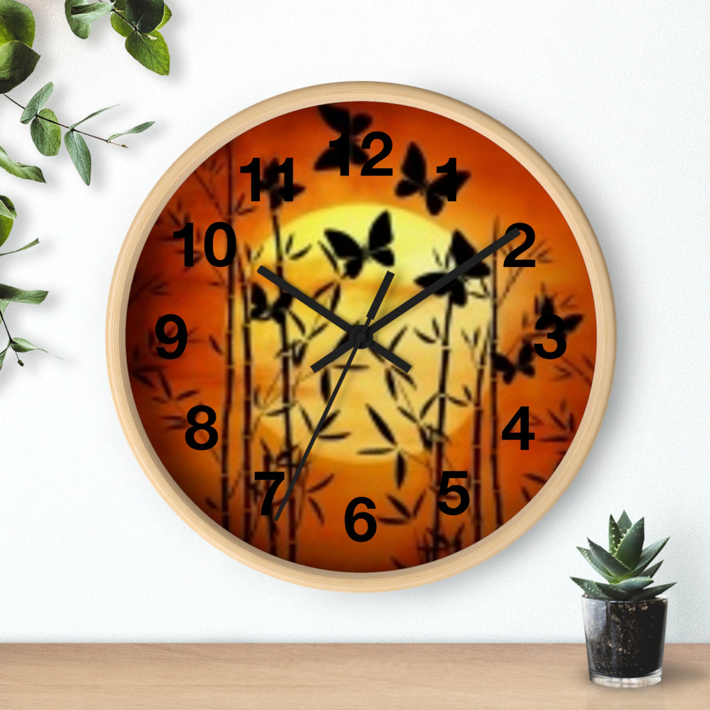 Butterfly Sunset Wall Clock — Bamboo Silhouette Home Decor