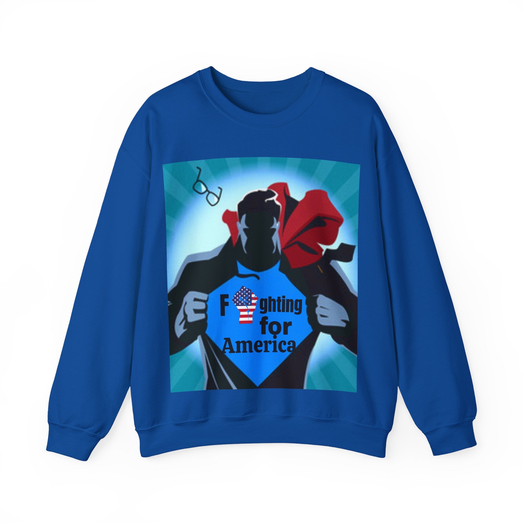Superhero Fighting for America Crewneck Sweatshirt — Cape & Shield Graphic