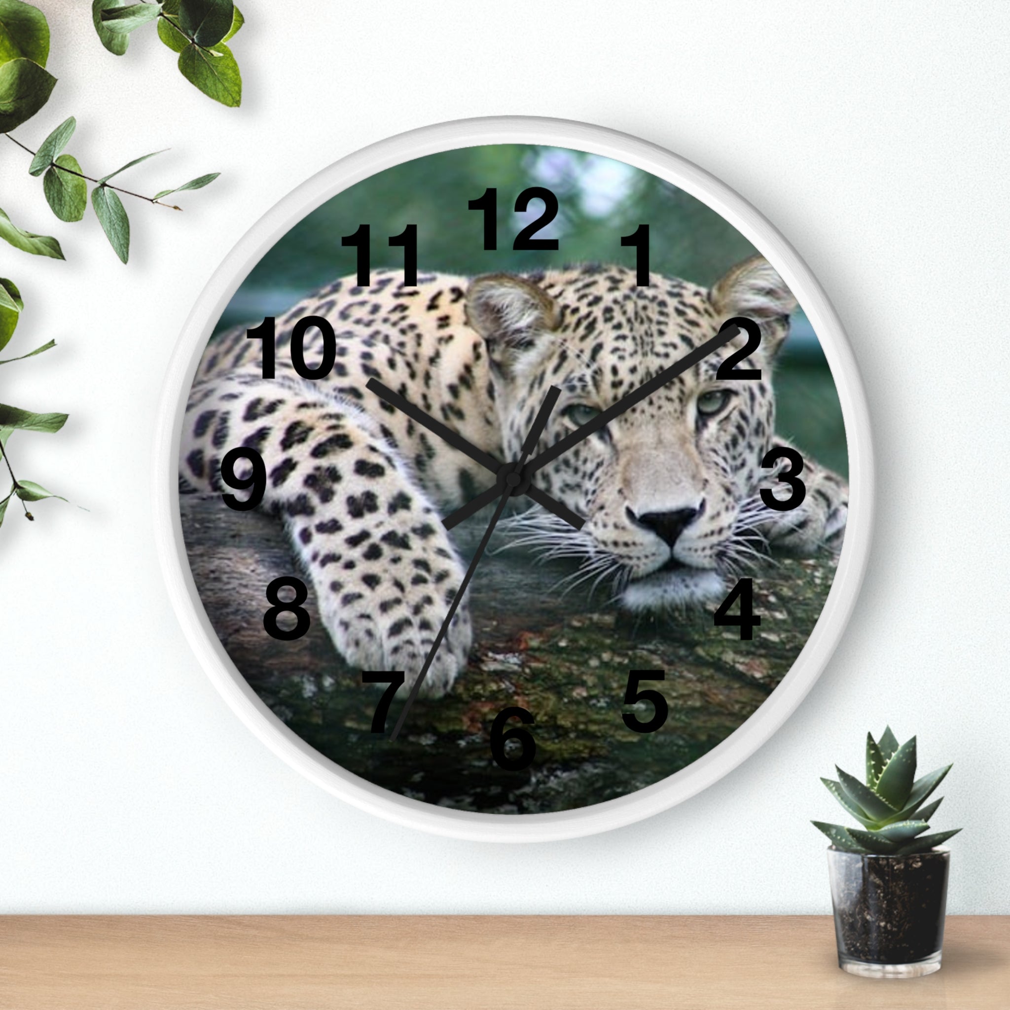 Leopard Wall Clock — Relaxed Wild Cat Photo Clock for Safari-Lodge Decor