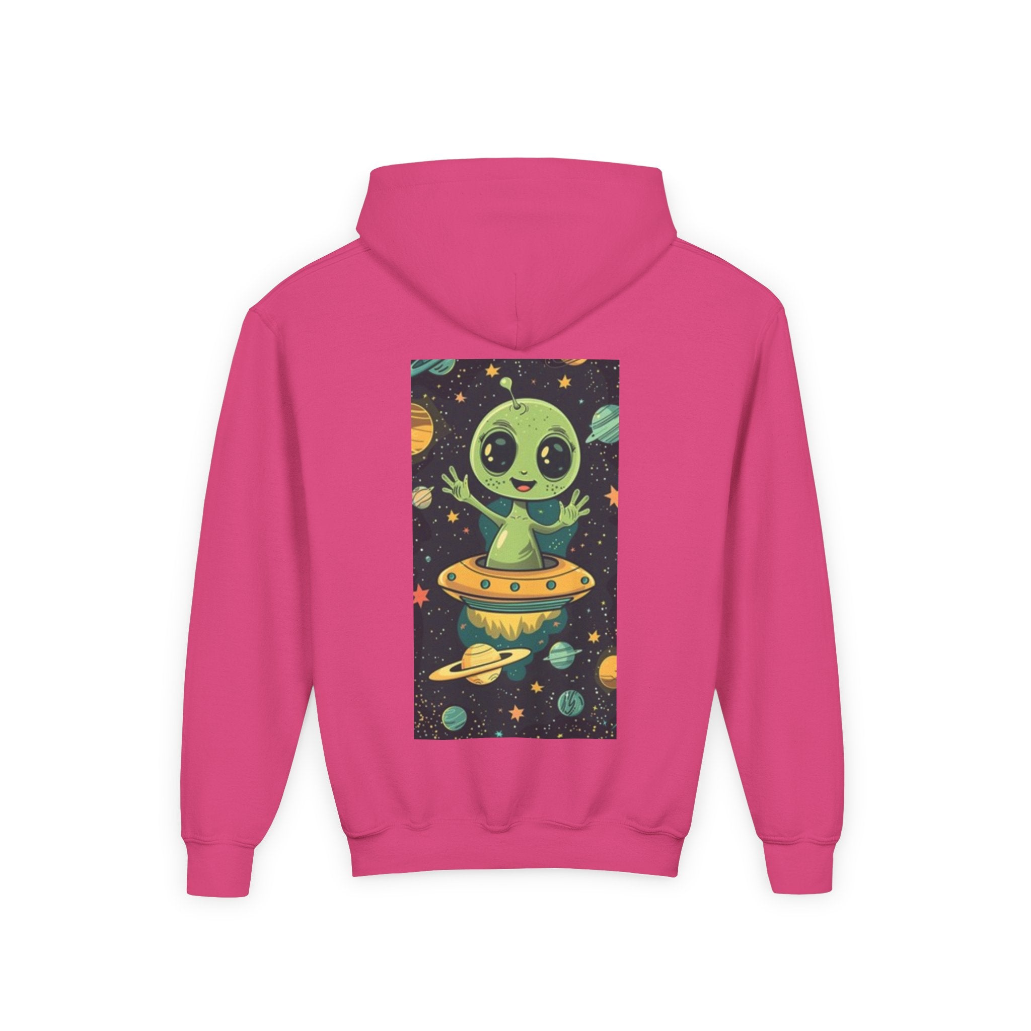 Youth Hoodie — Cute Alien in UFO Space Graphic