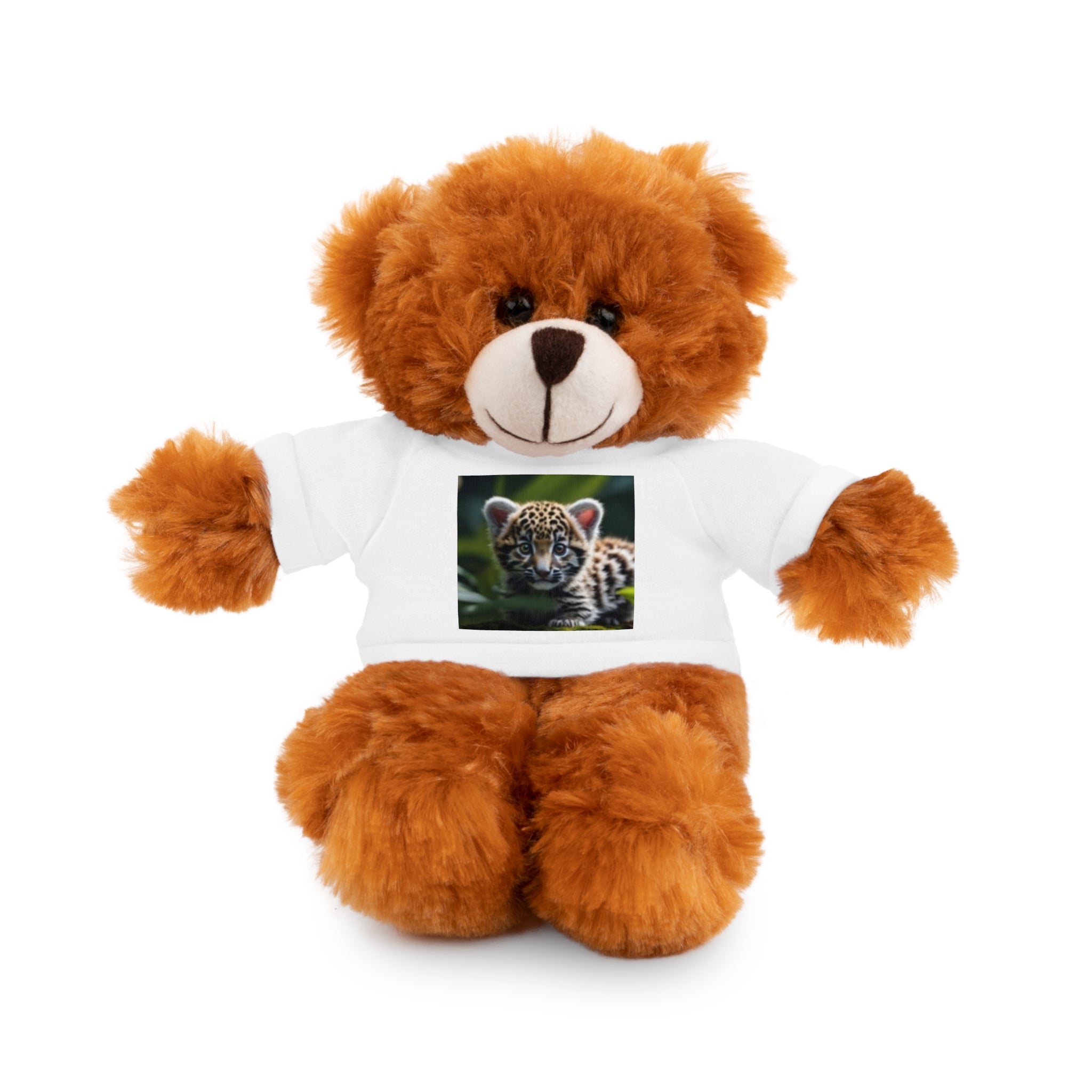 Plush Teddy Bear with Leopard Cub Tee — Cute Animal Gift for Kids & Wildlife Lovers