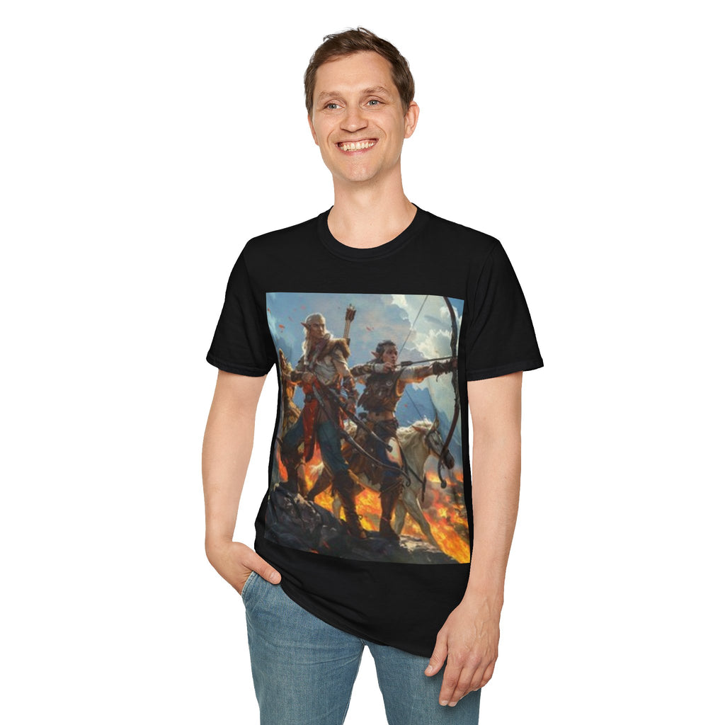 Fantasy Elfs Battle T-Shirt — Archer & Warrior Adventure Graphic T-shirt