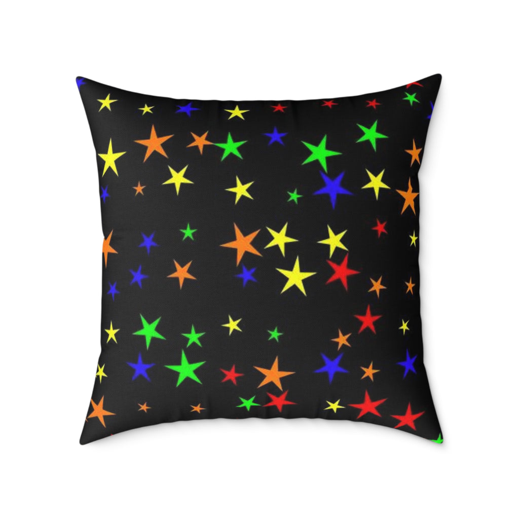 Christmas Tree Village Square Pillow — Festive Holiday Throw with Colorful Stars