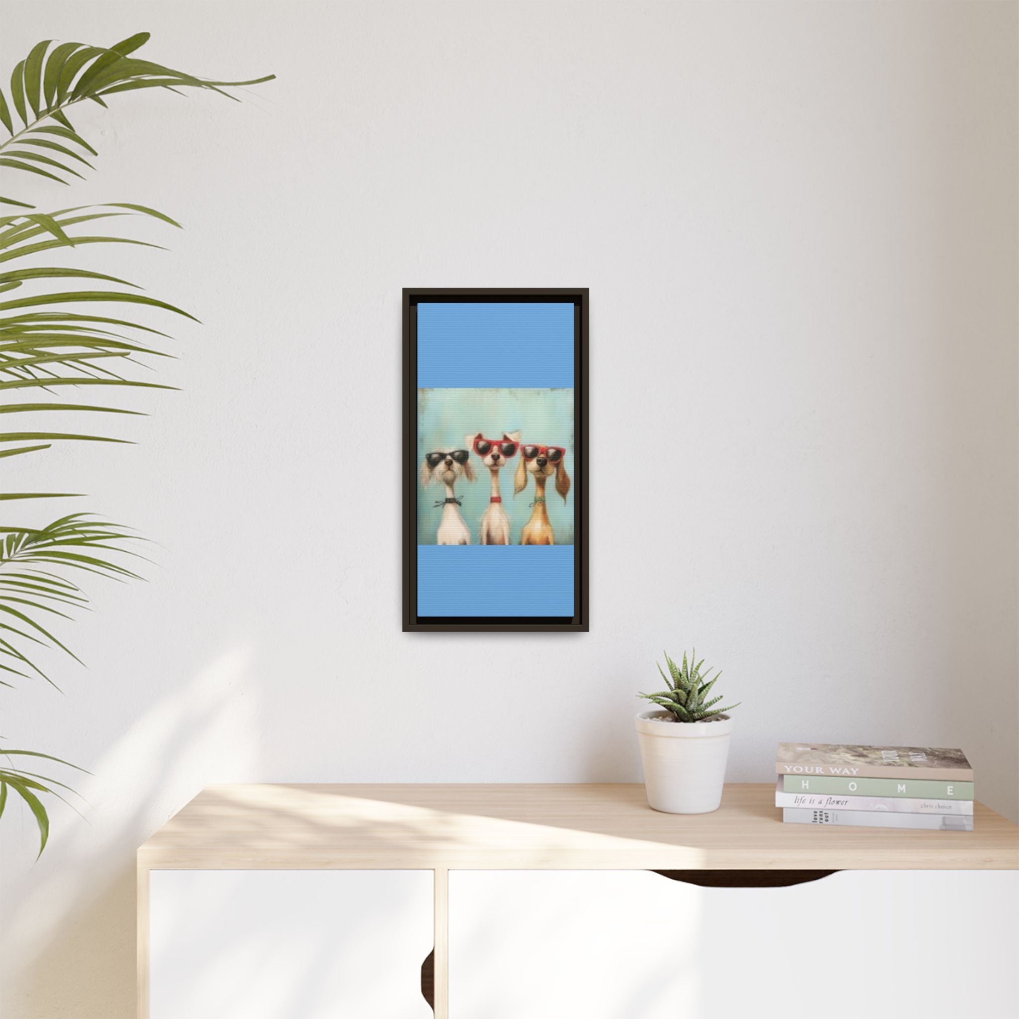 Framed Matte Canvas — Three Cool Dogs in Sunglasses Wall Art