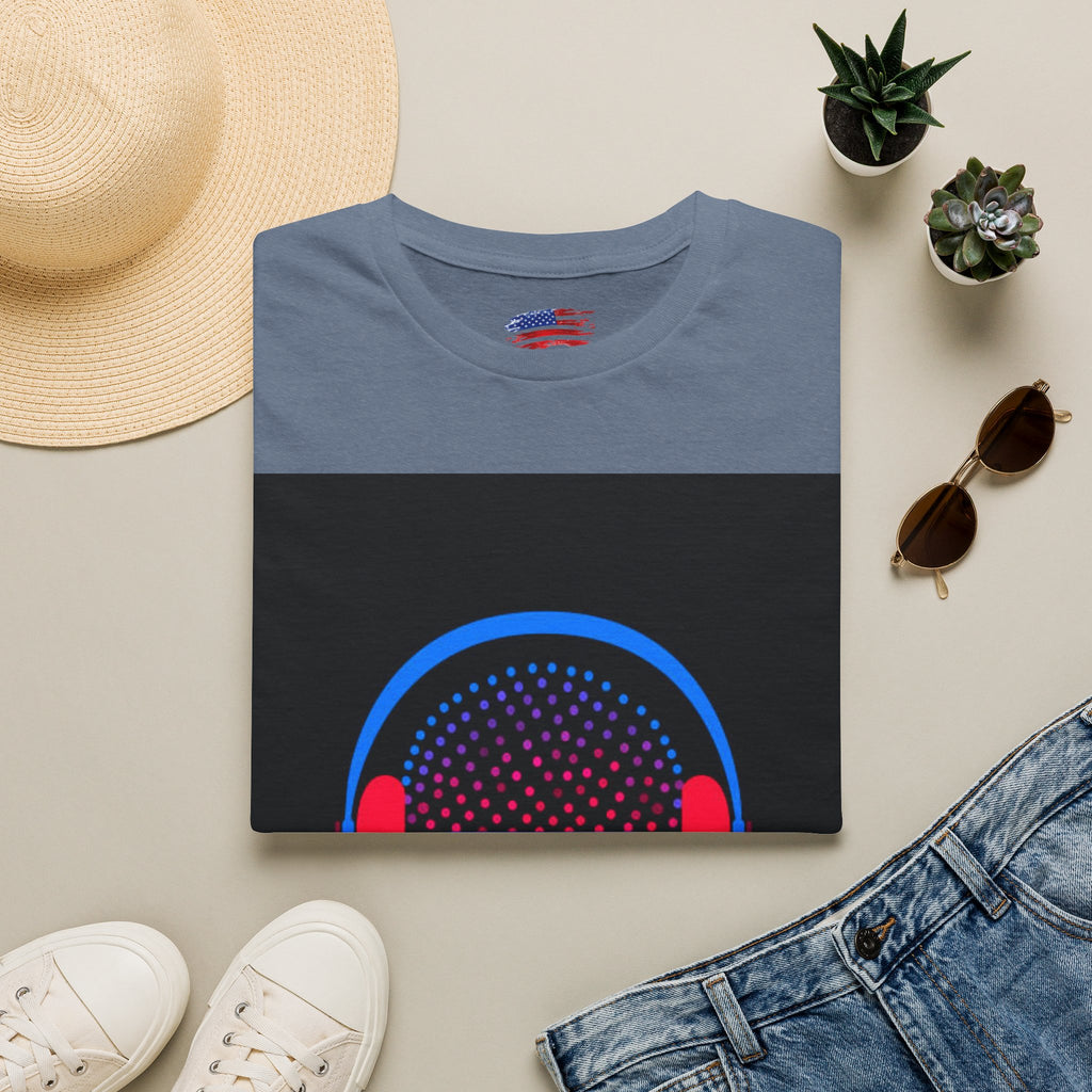 Unisex Softstyle T-Shirt Man wearing earphones skeleton shooting the bird
