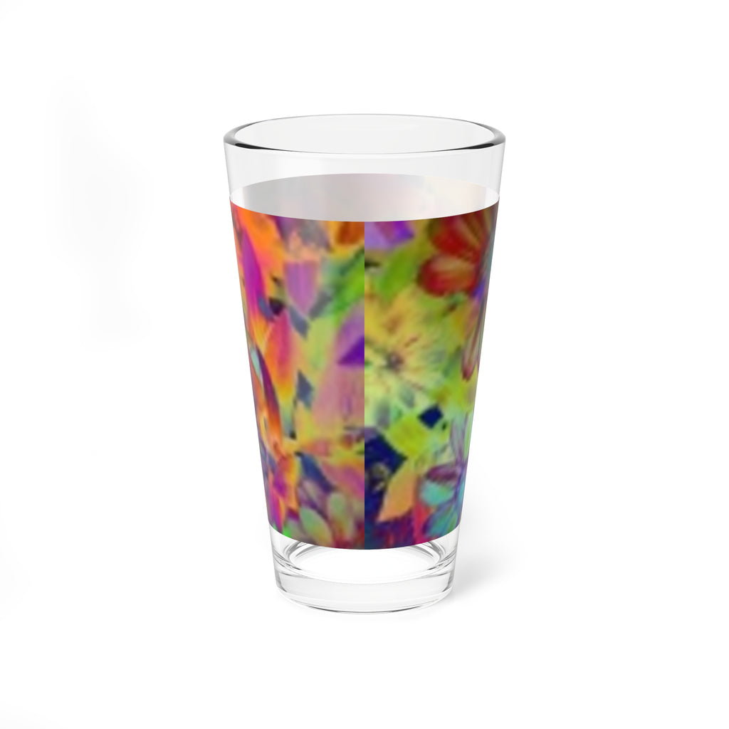 16oz Floral Psychedelic Mixing Glass — Colorful Flower Cocktail & Bar Glass